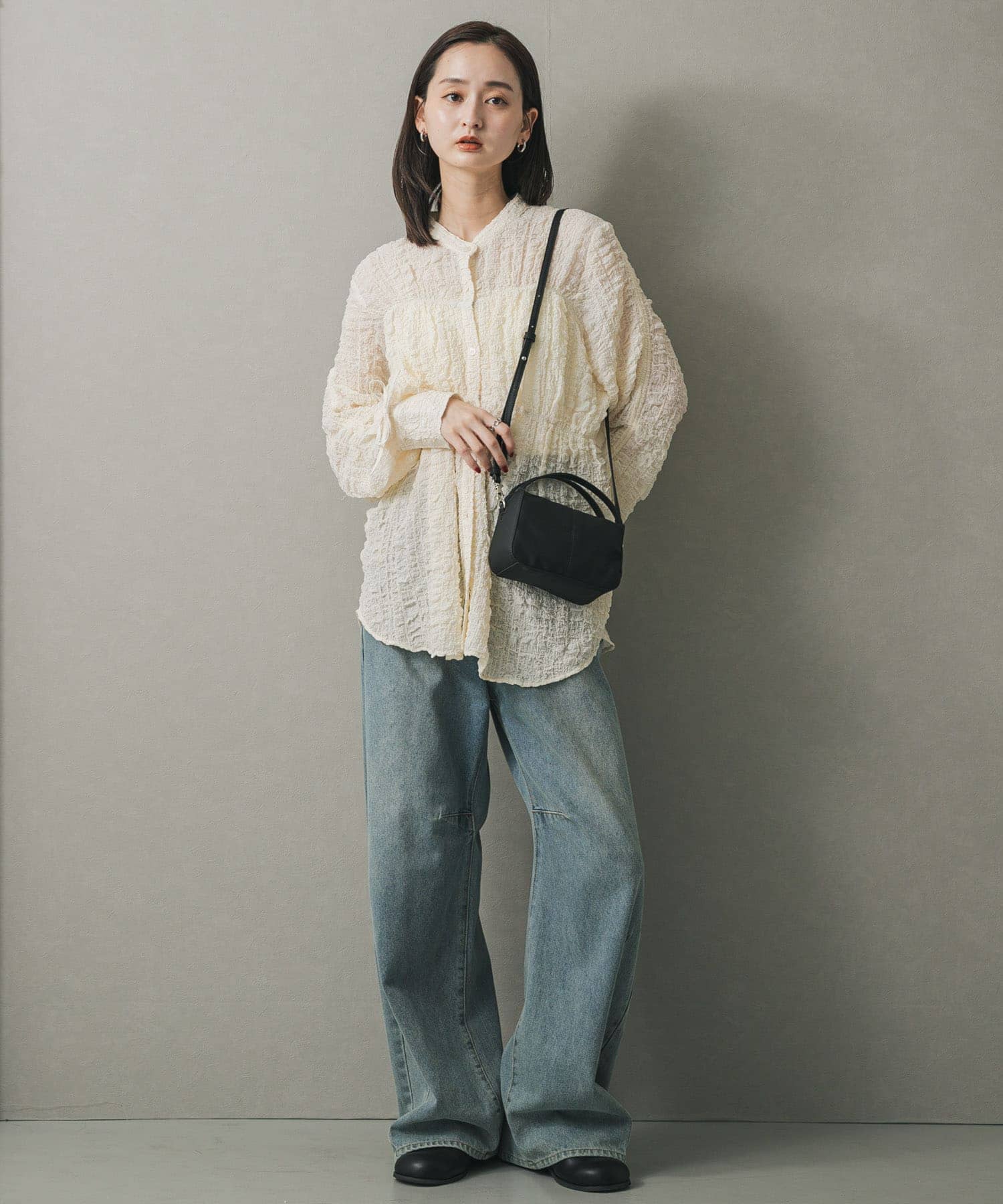 『防汚』2WAYセンターシームプチショルダーバッグ BLACK one