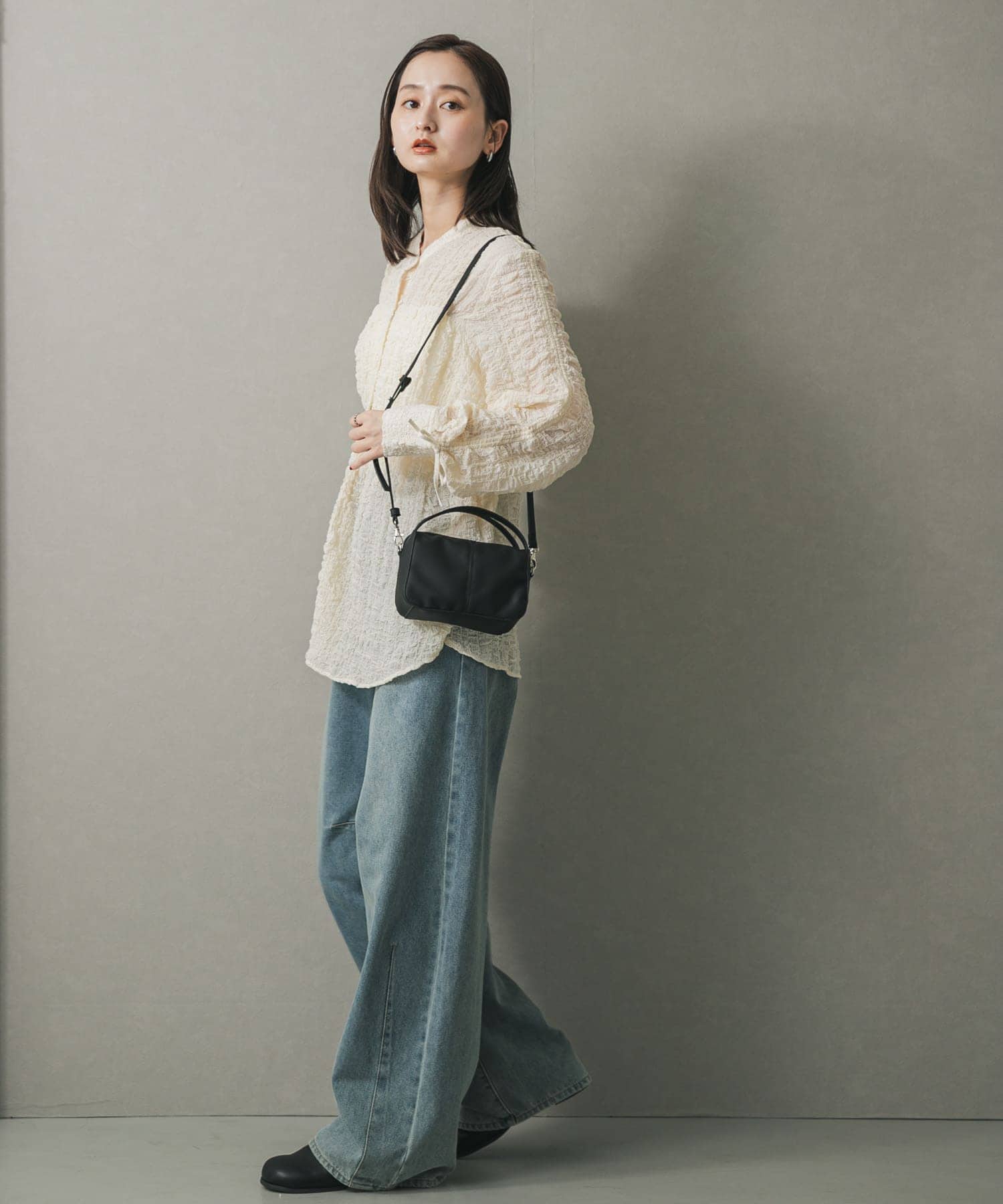 『防汚』2WAYセンターシームプチショルダーバッグ BLACK one