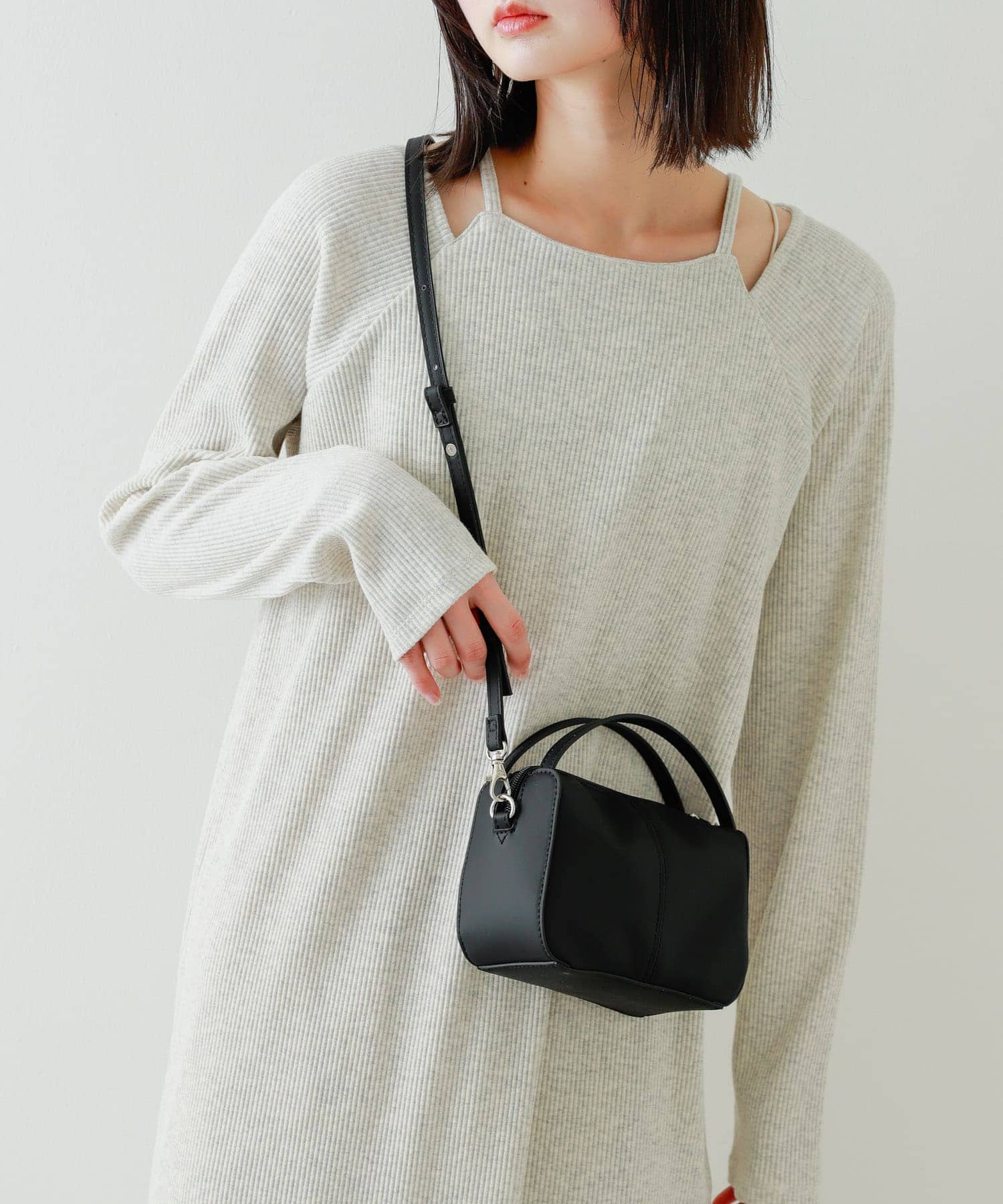 『防汚』2WAYセンターシームプチショルダーバッグ BLACK one