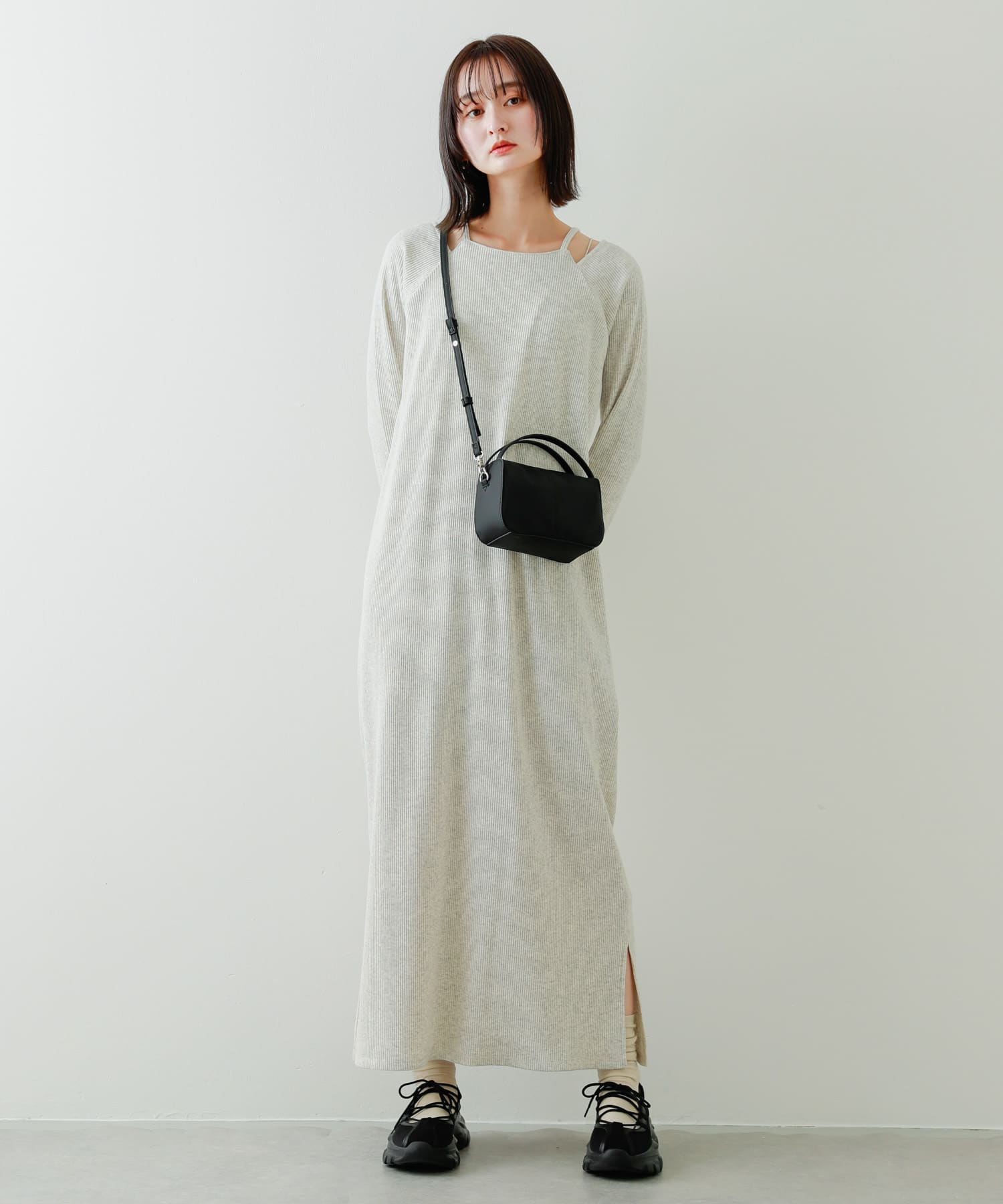 『防汚』2WAYセンターシームプチショルダーバッグ BLACK one