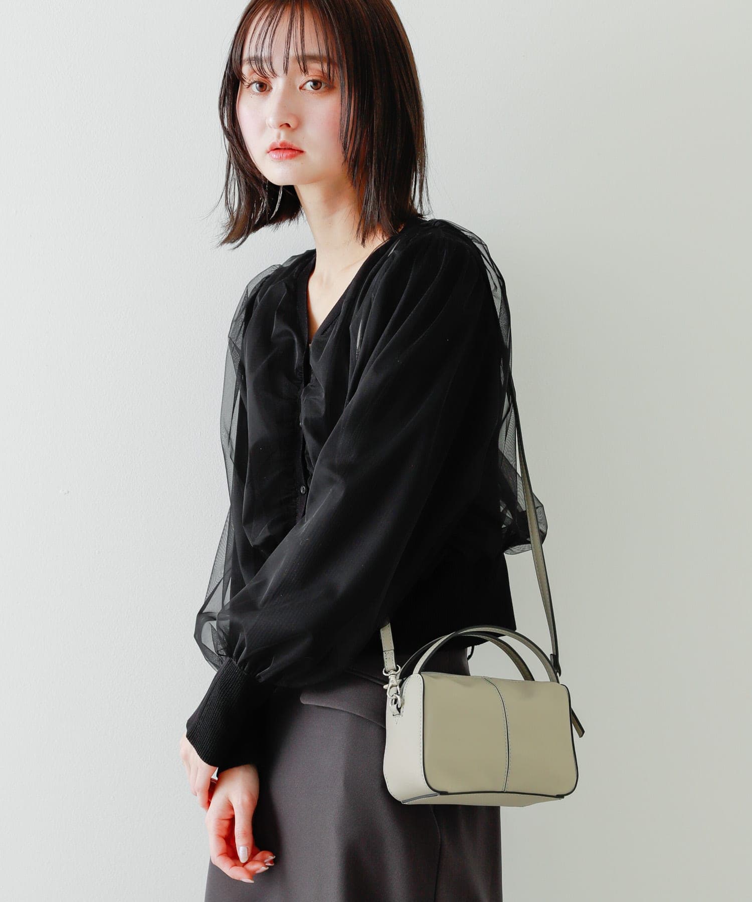 『防汚』2WAYセンターシームプチショルダーバッグ L.GRAY one