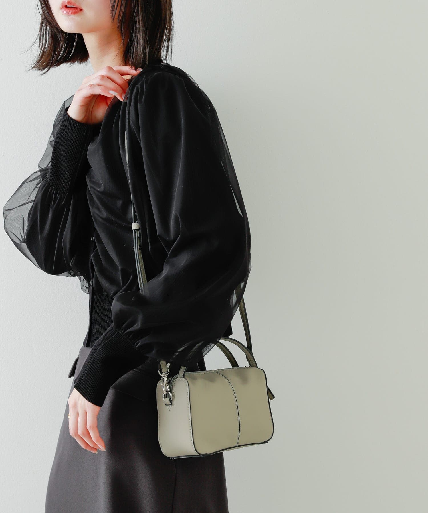 『防汚』2WAYセンターシームプチショルダーバッグ L.GRAY one