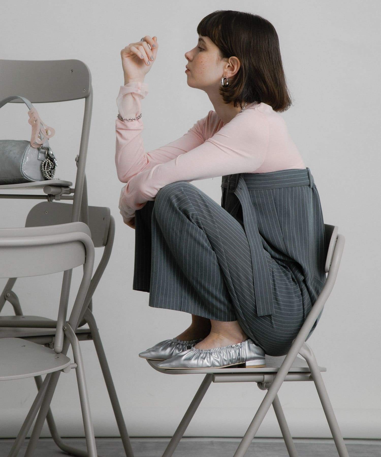 ギャザーフラットシューズ SILVER S