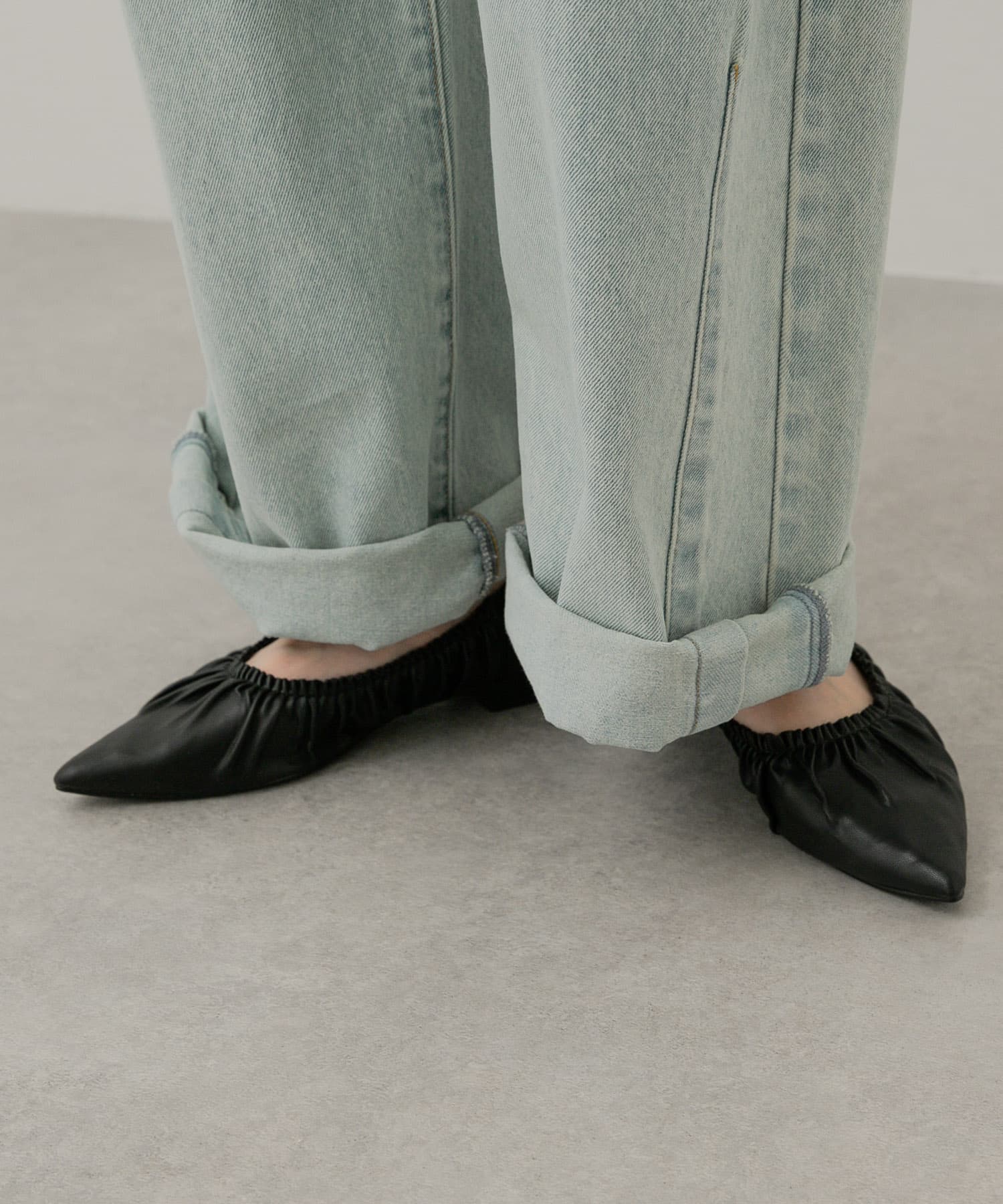 ギャザーフラットシューズ BLACK S