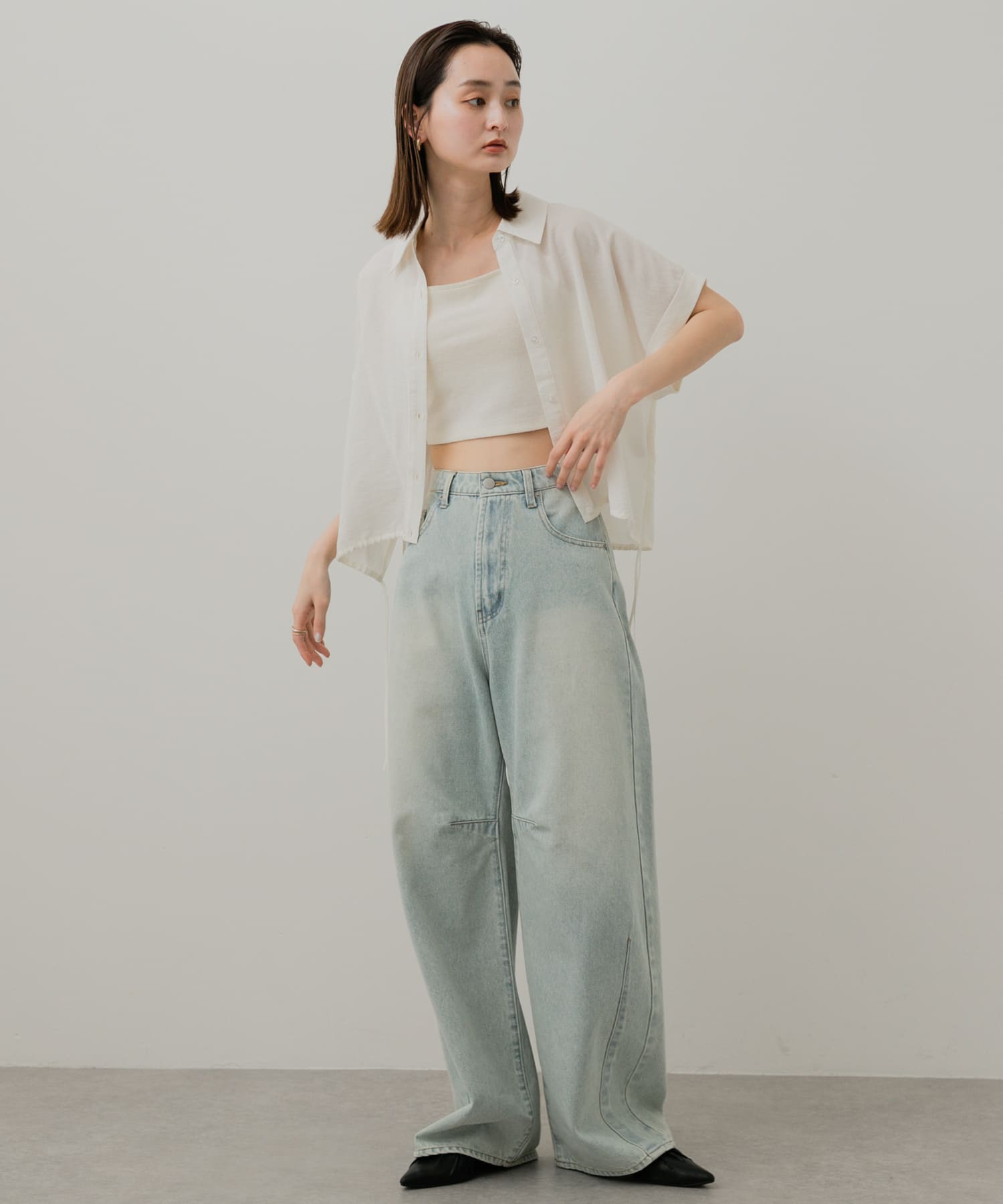 ギャザーフラットシューズ BLACK S