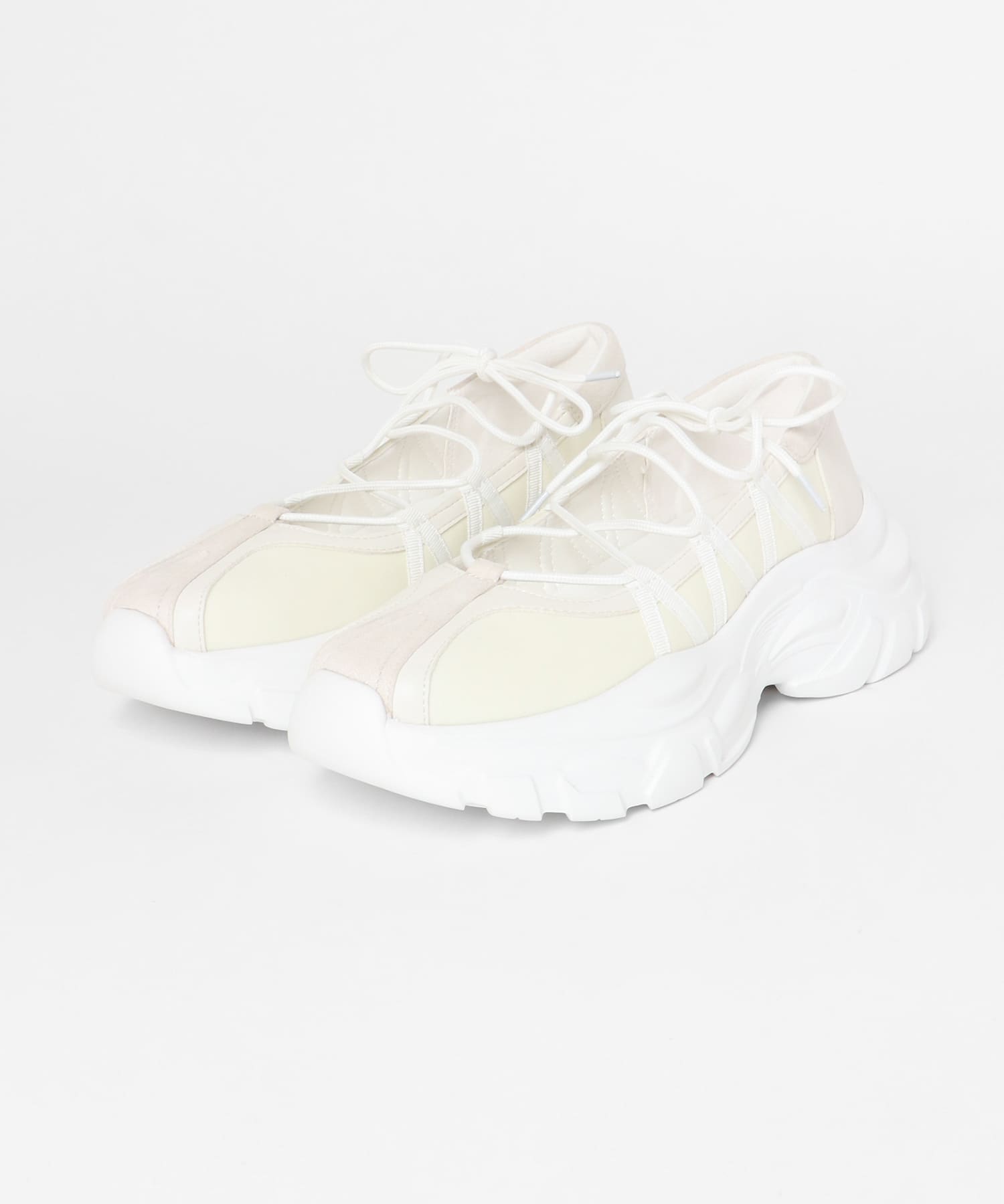 抗菌』『消臭』レースアップバレエスニーカー(S IVORY): シューズ