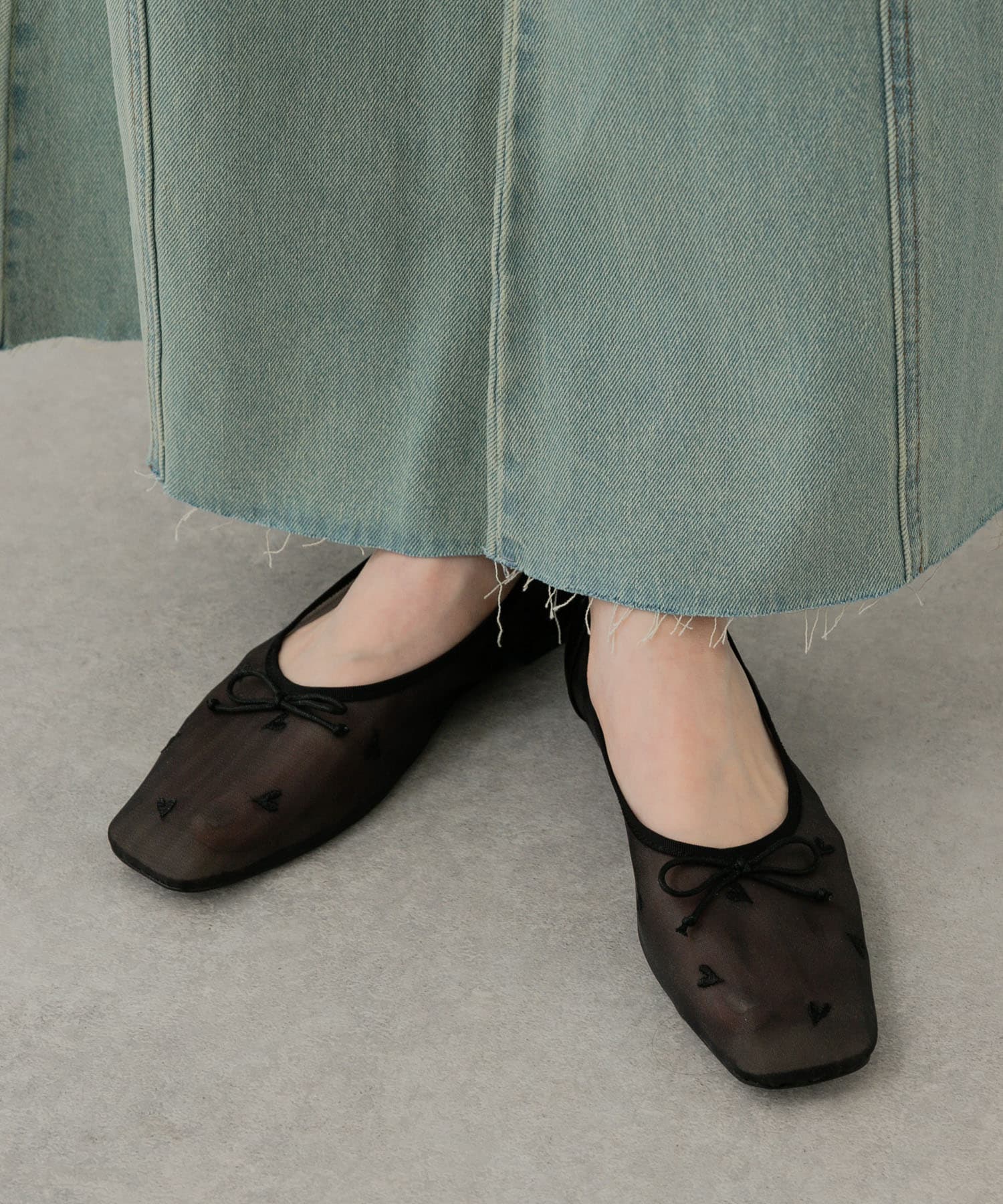 ハートチュールフラットシューズ BLACK S