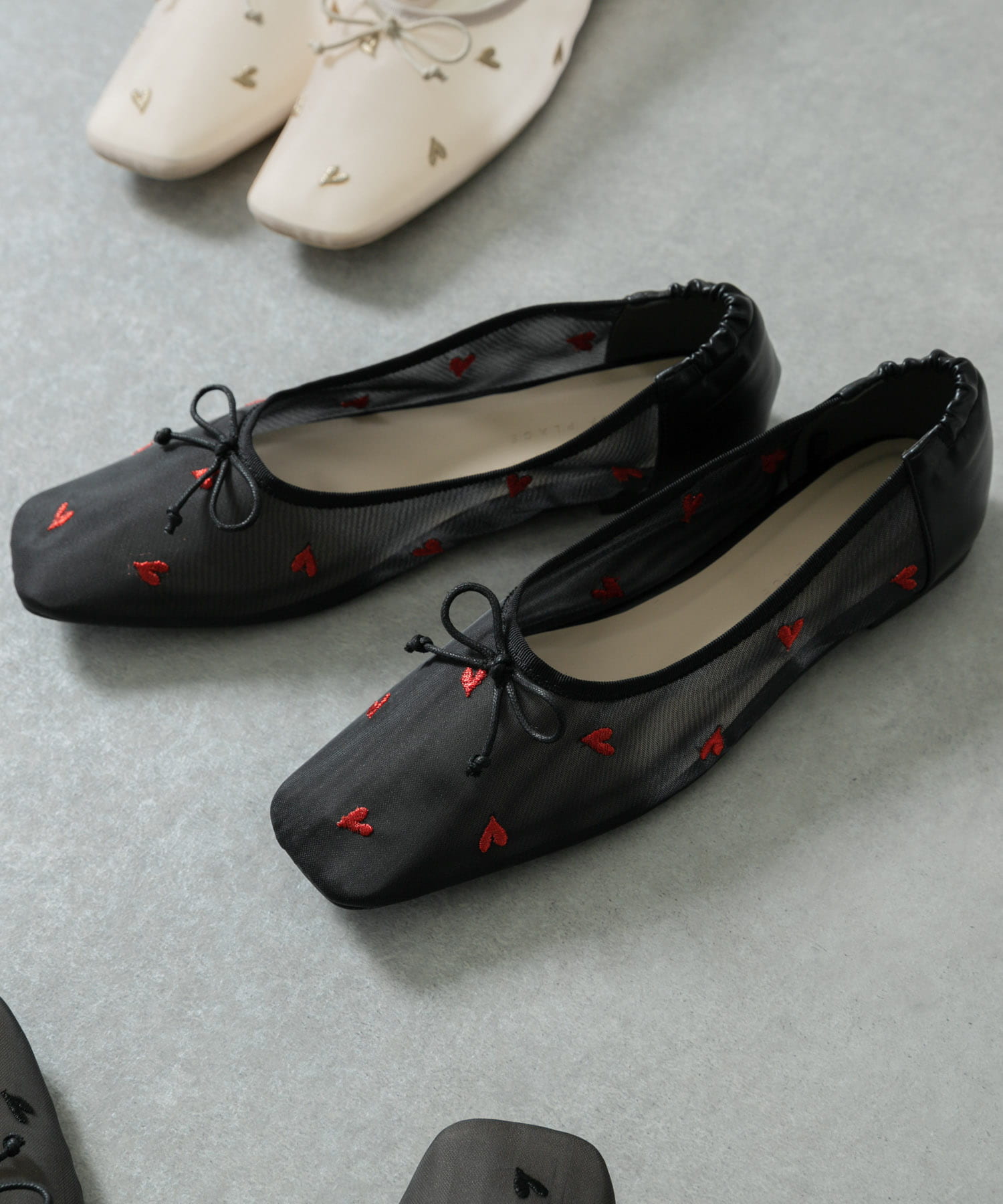 ハートチュールフラットシューズ BLK×RED S