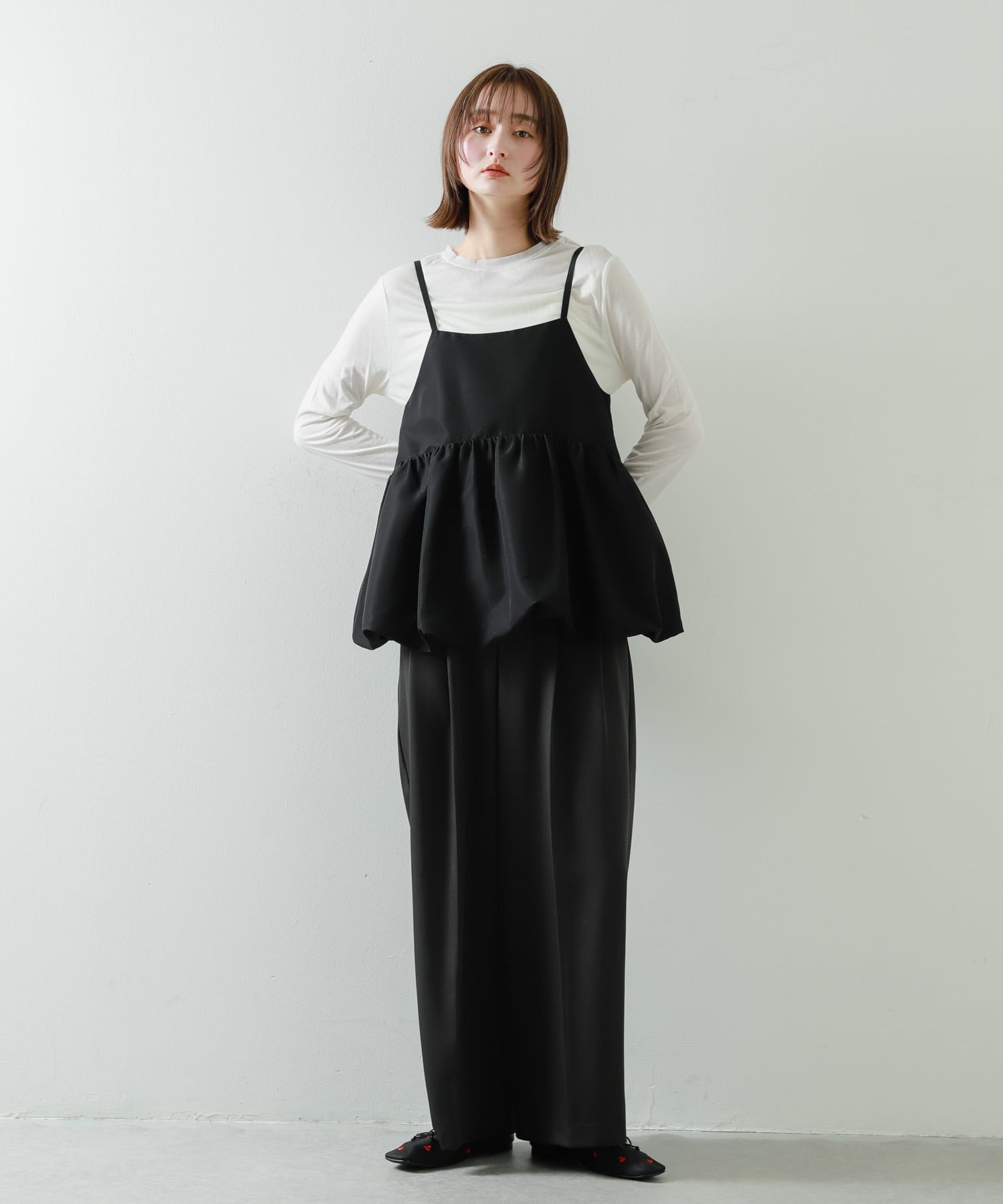 ハートチュールフラットシューズ BLK×RED S