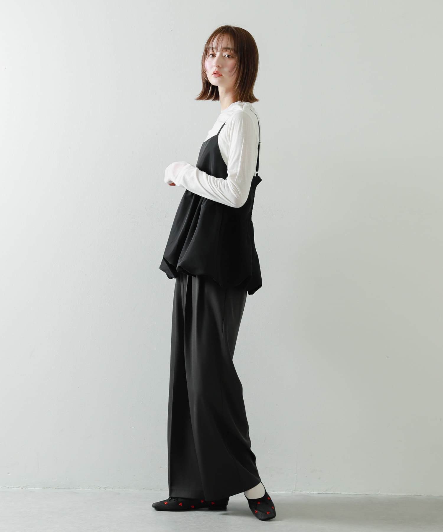 ハートチュールフラットシューズ BLK×RED S