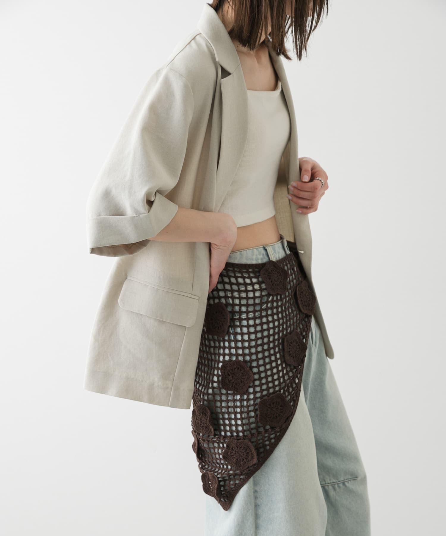 フラワークロシェマキスカート BROWN one