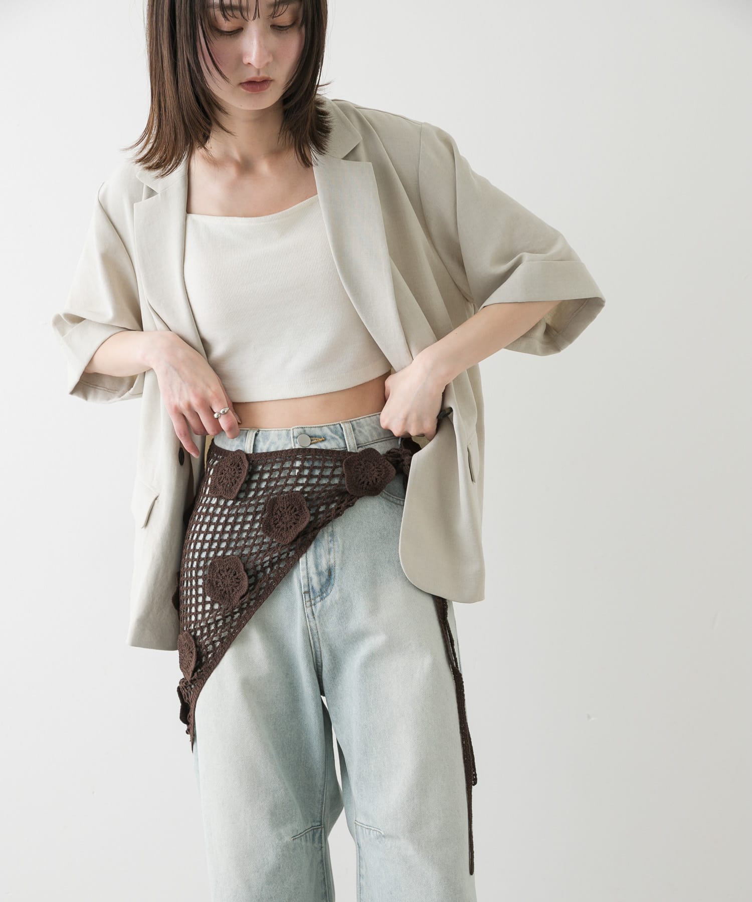 フラワークロシェマキスカート BROWN one