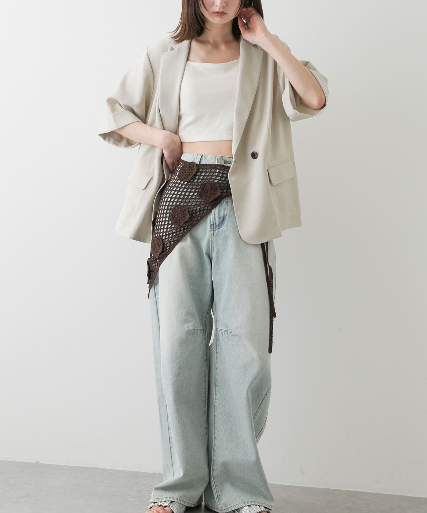 フラワークロシェマキスカート BROWN one