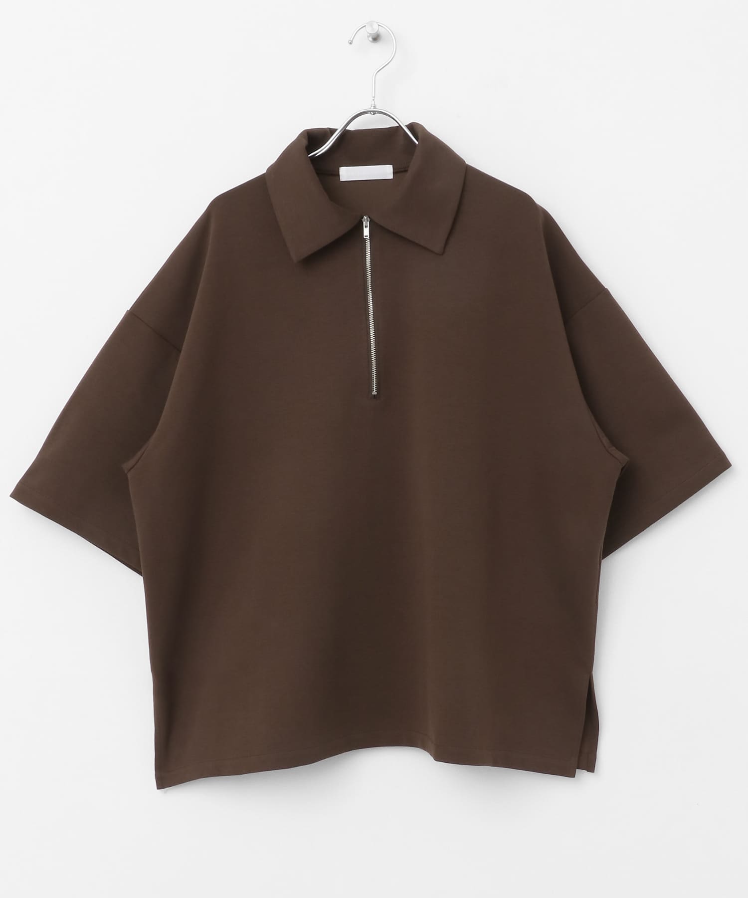 『ユニセックス』ダンボールポンチハーフジップショートスリーブTシャツ BROWN M