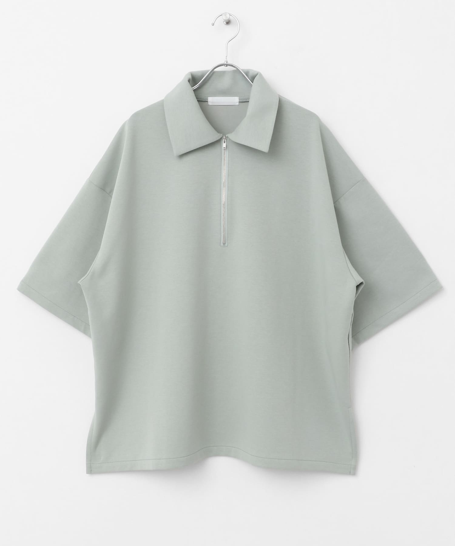 『ユニセックス』ダンボールポンチハーフジップショートスリーブTシャツ L.MINT M