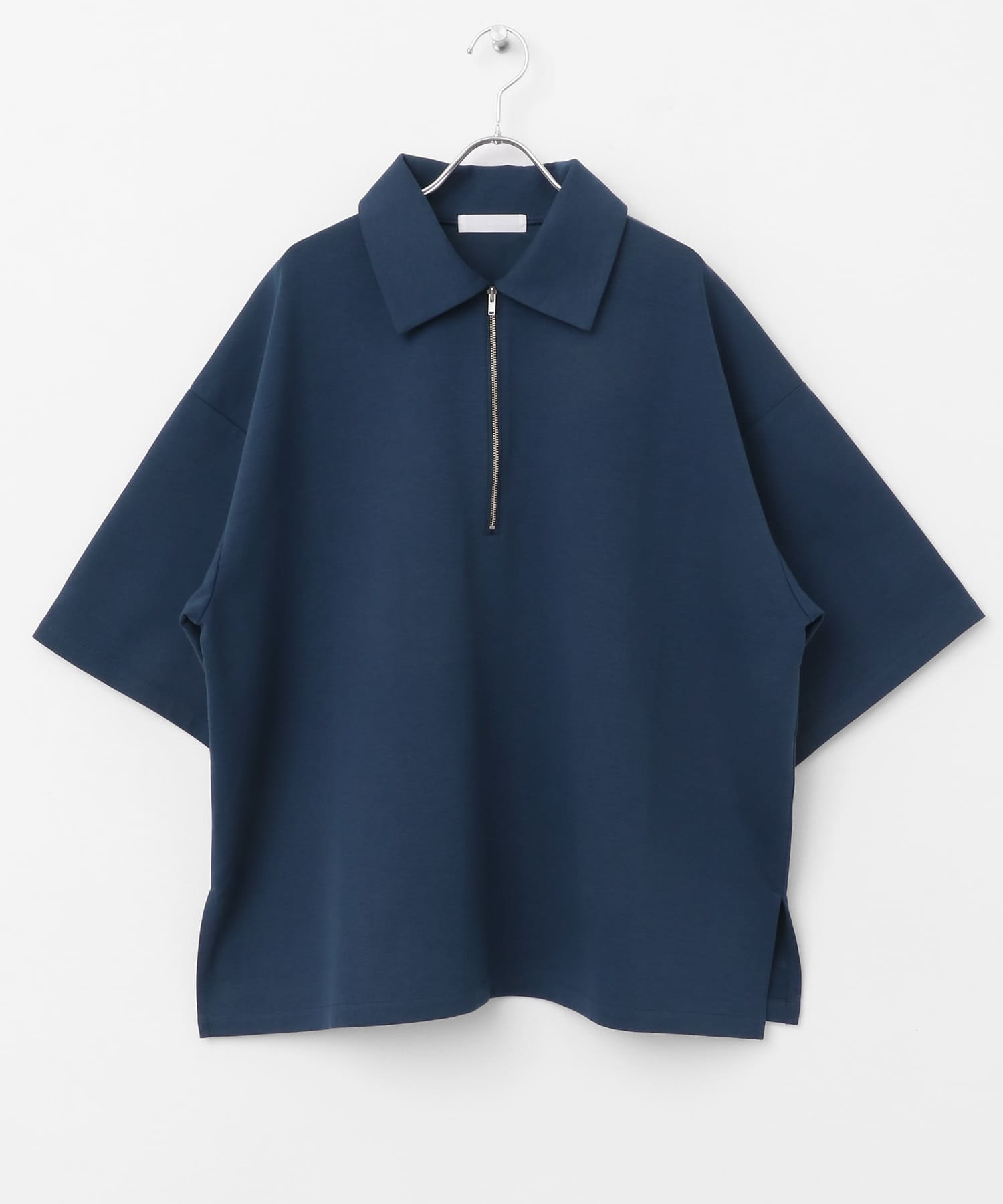 『ユニセックス』ダンボールポンチハーフジップショートスリーブTシャツ NAVY M