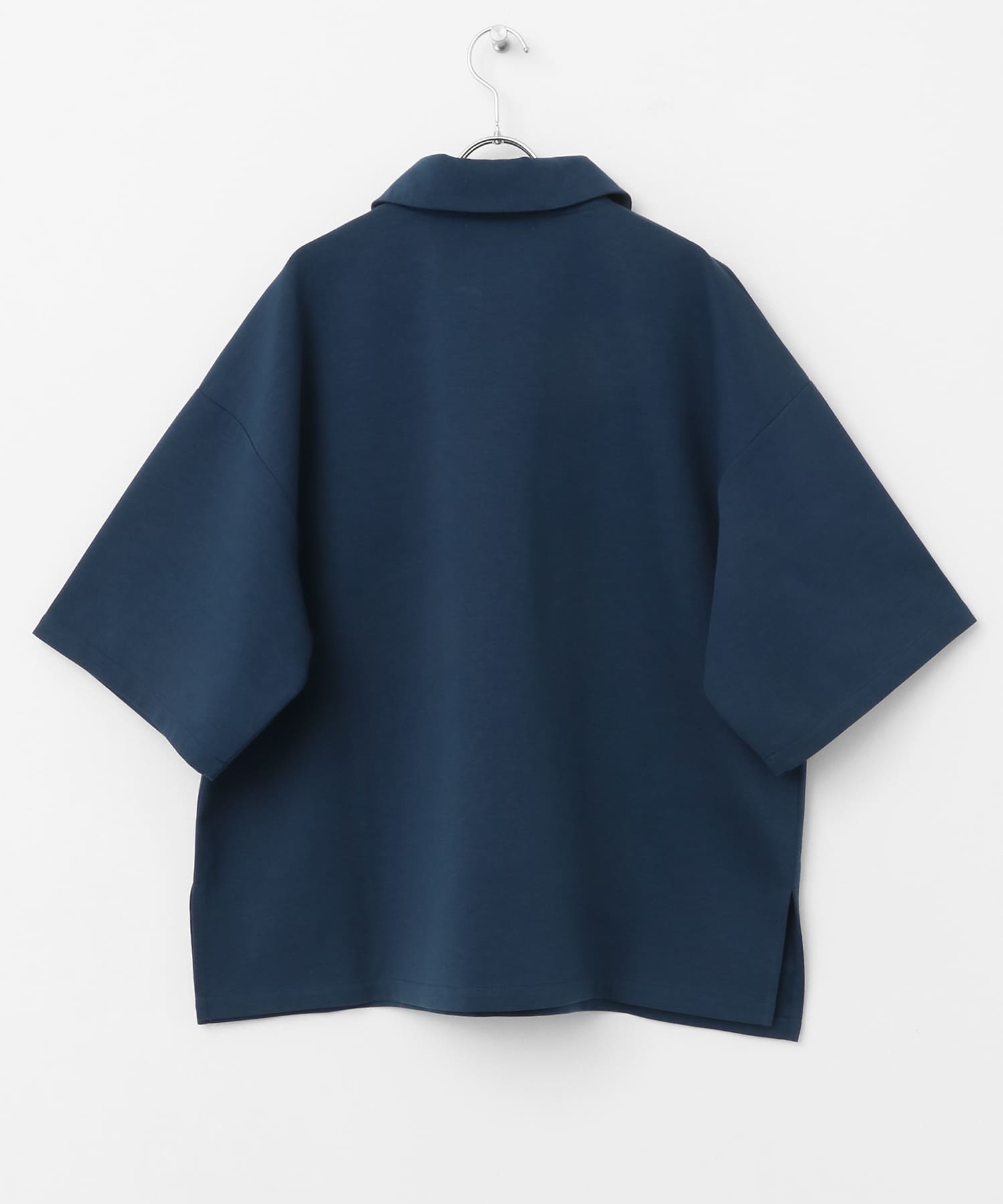 『ユニセックス』ダンボールポンチハーフジップショートスリーブTシャツ NAVY M