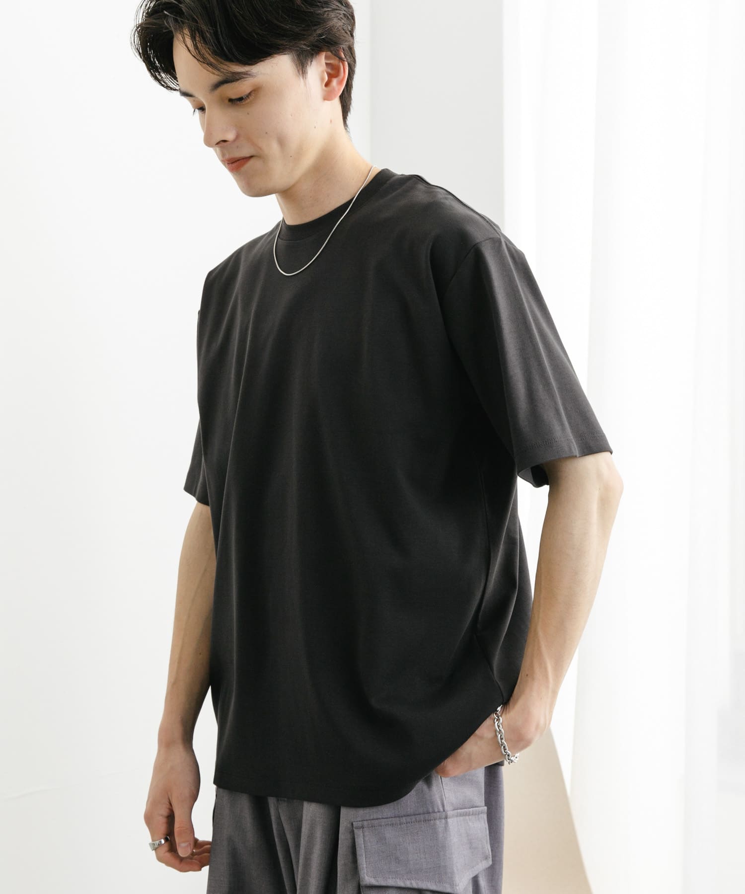 コットンスムースショートスリーブTシャツ BLACK M