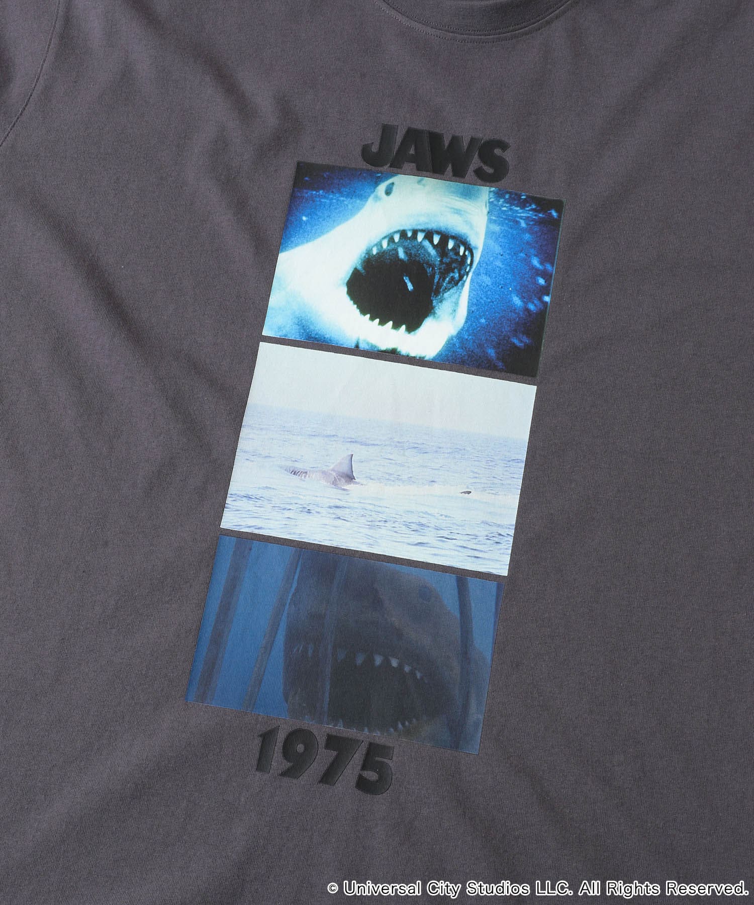 『別注』SENSE OF PLACE×JAWS　プリントT-SHIRTS/A CHARCOAL M