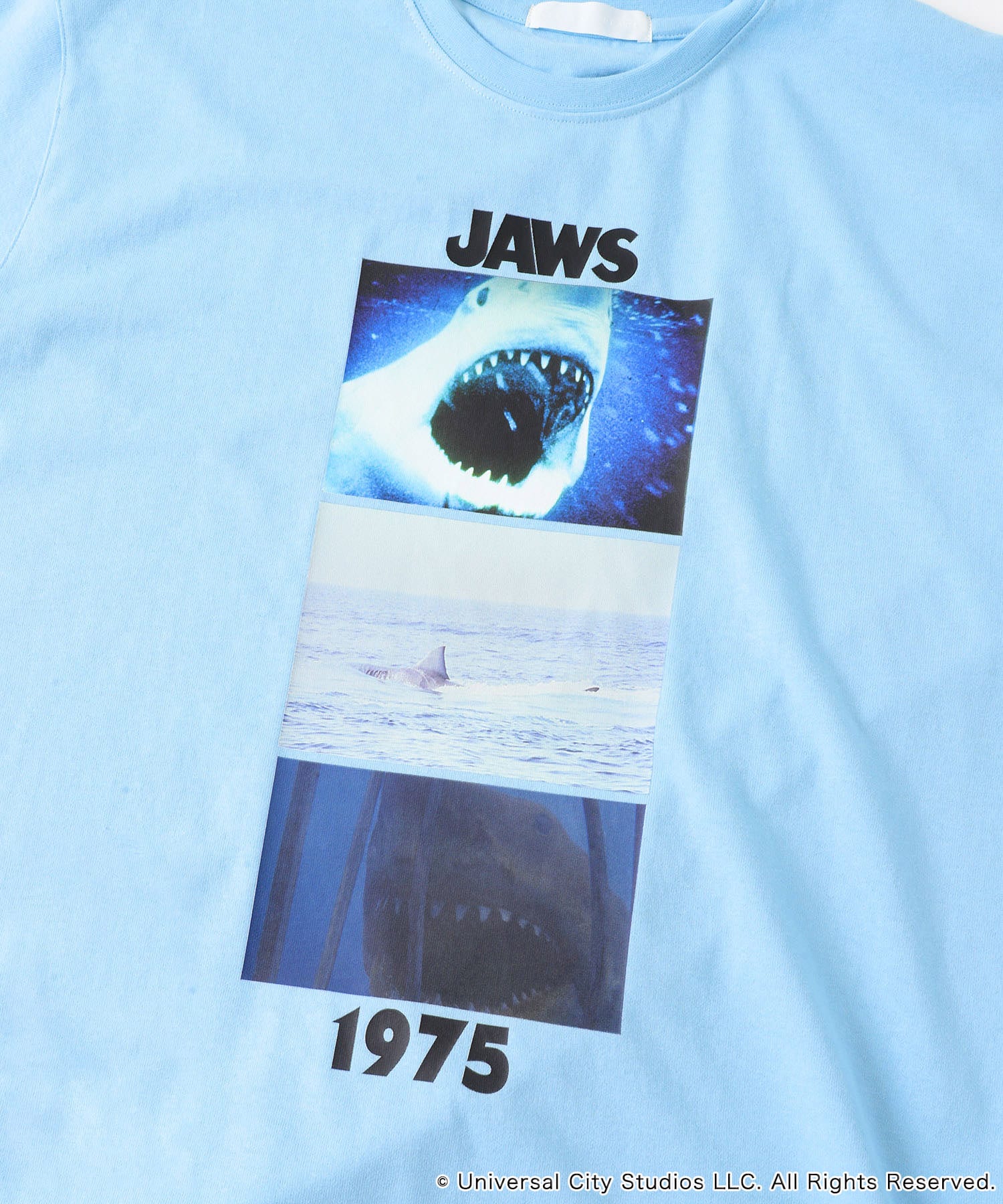 『別注』SENSE OF PLACE×JAWS　プリントT-SHIRTS/A L.BLUE M