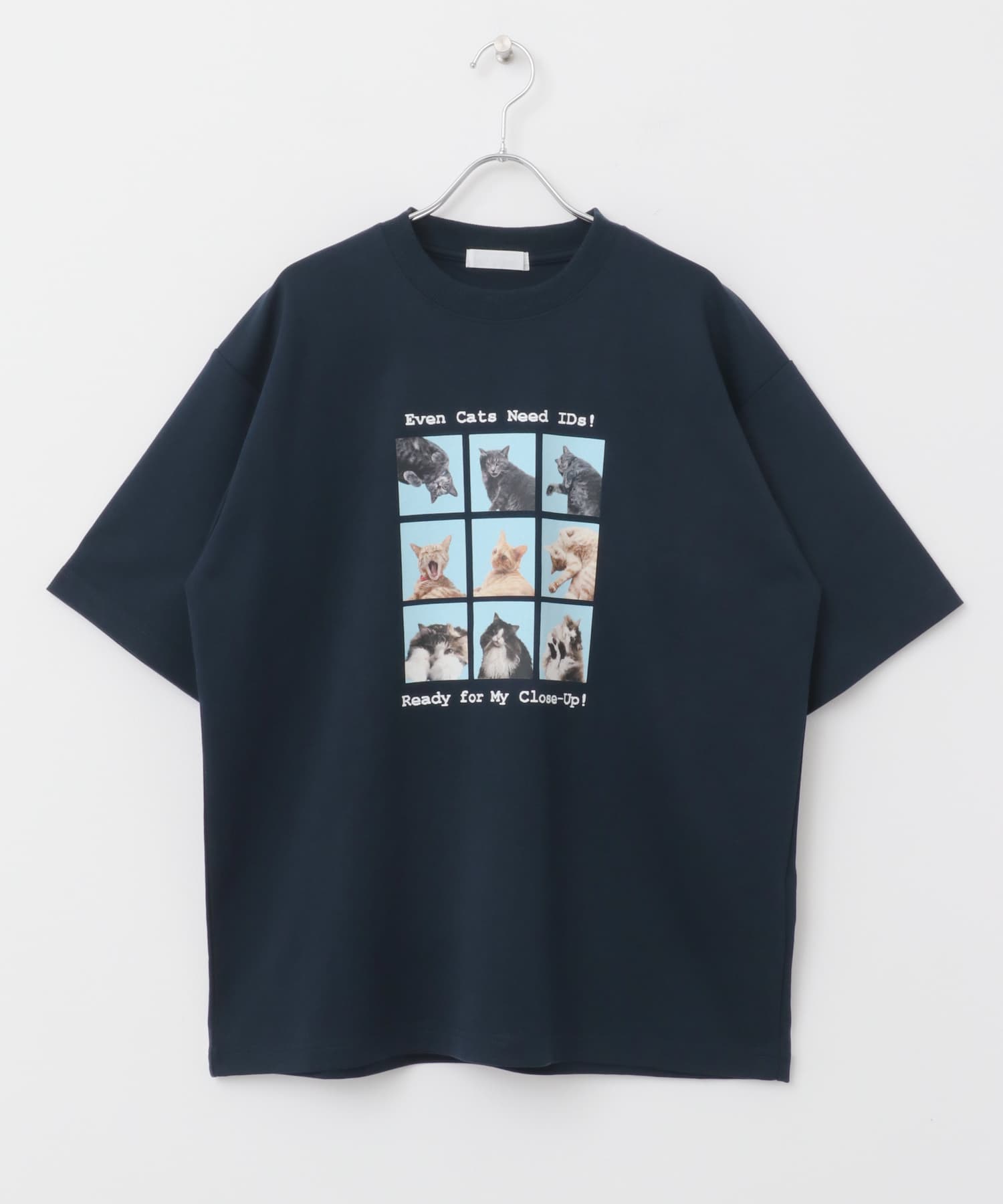 『ユニセックス』Cat graphic Short-Sleeve T-shirts NAVY M