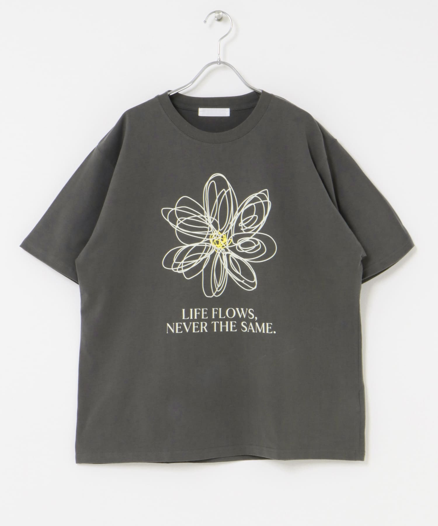 フラワーアートグラフィックショートスリーブTシャツ CHARCOAL M
