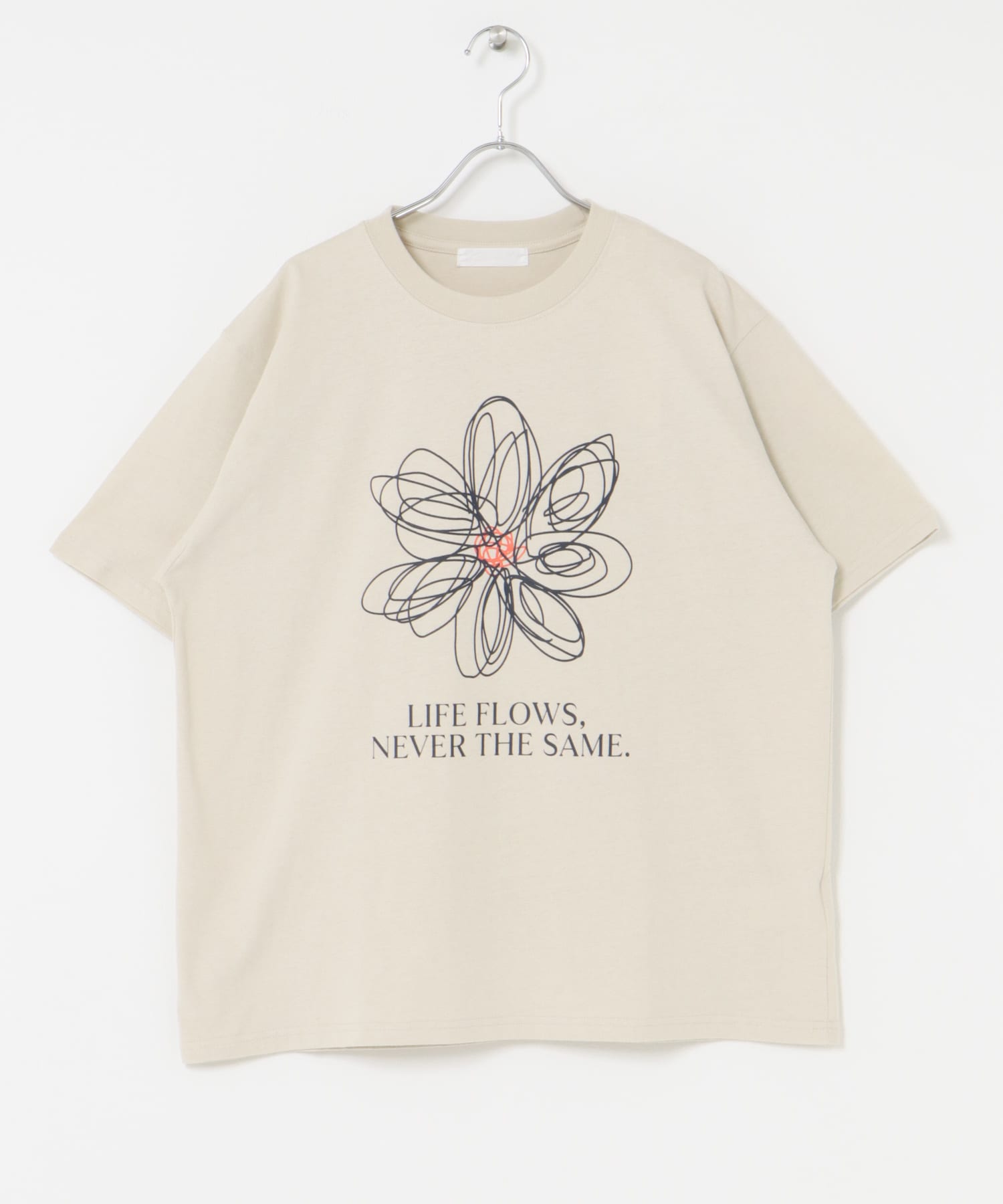 フラワーアートグラフィックショートスリーブTシャツ GREIGE M