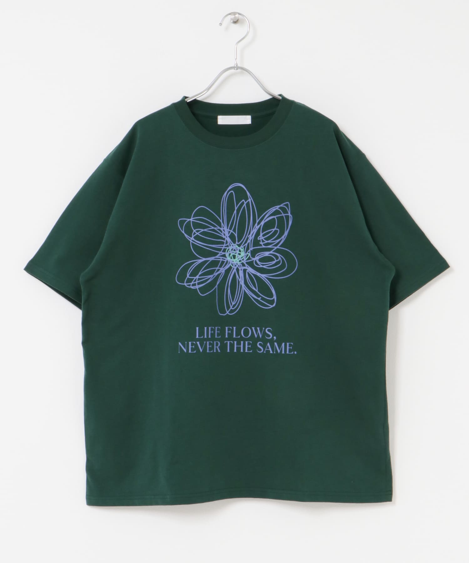 フラワーアートグラフィックショートスリーブTシャツ GREEN M