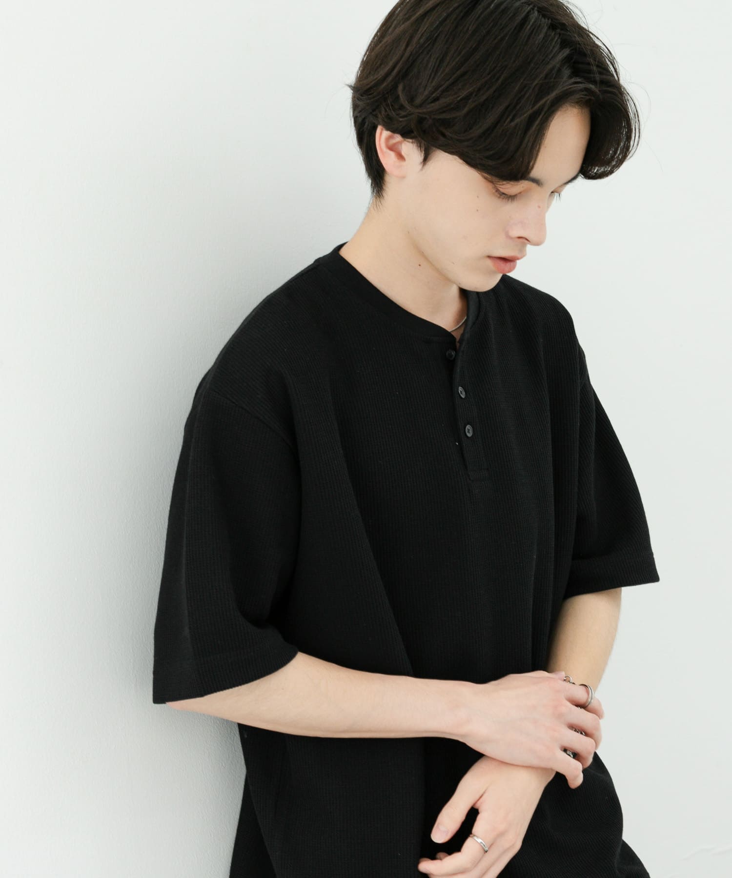 ヘンリーネックカノコプルオーバー BLACK M