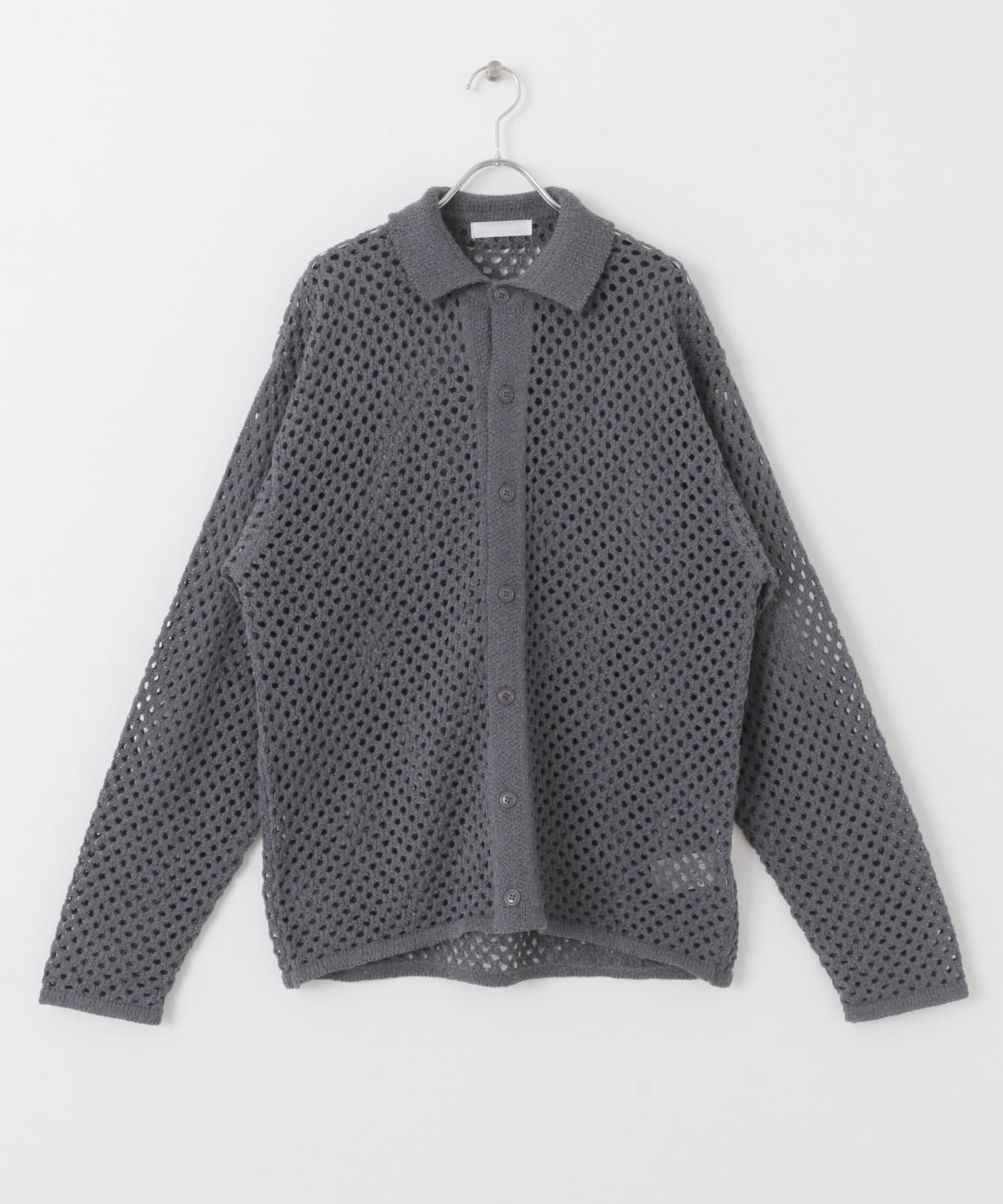 『ユニセックス』メッシュ衿付きカーディガン CHARCOAL M