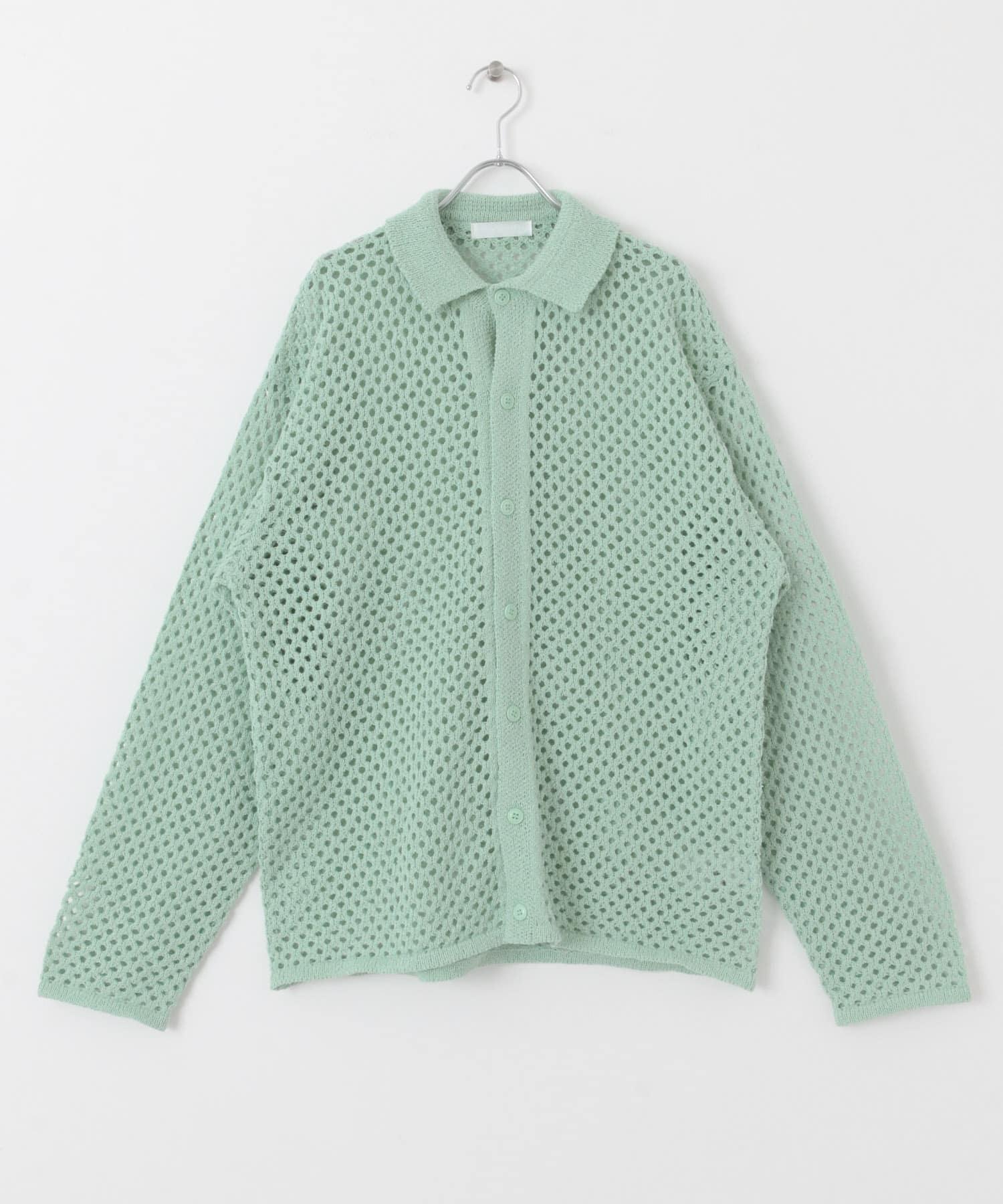 『ユニセックス』メッシュ衿付きカーディガン MINT M