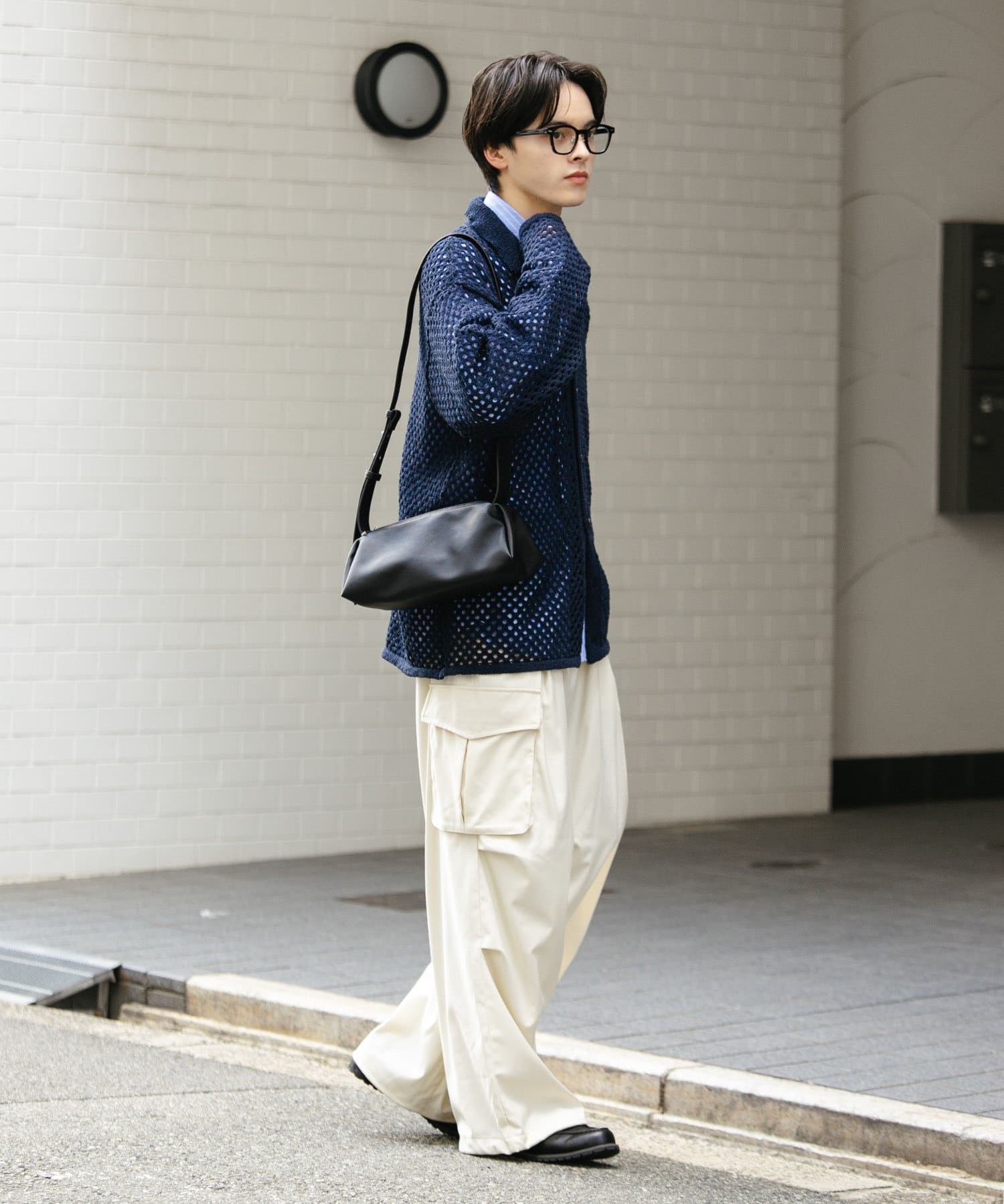 ユニセックス』メッシュ衿付きカーディガン(M CHARCOAL): トップス