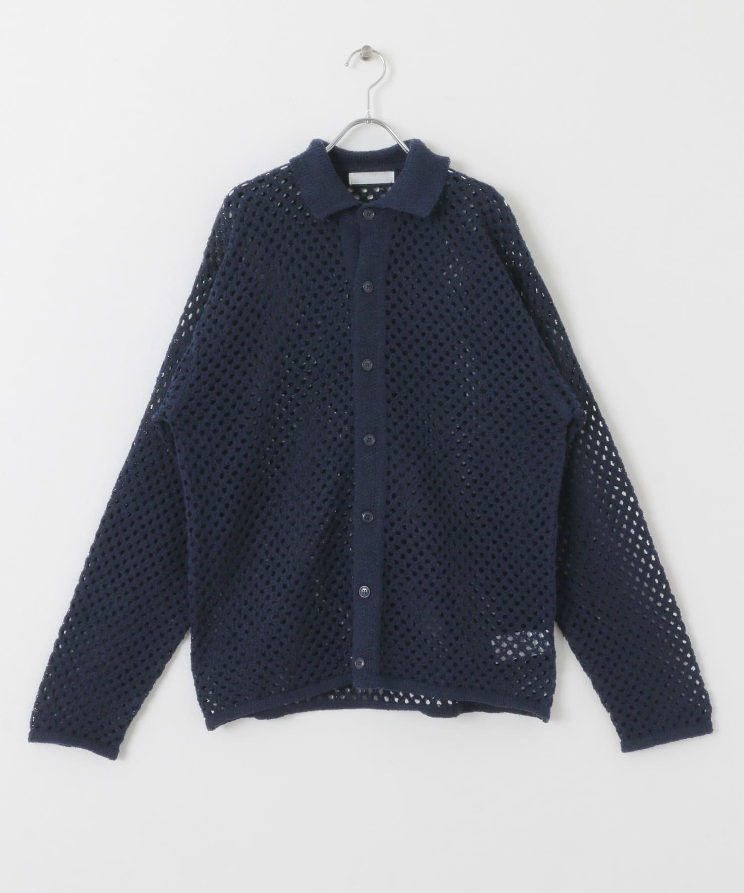 『ユニセックス』メッシュ衿付きカーディガン NAVY M