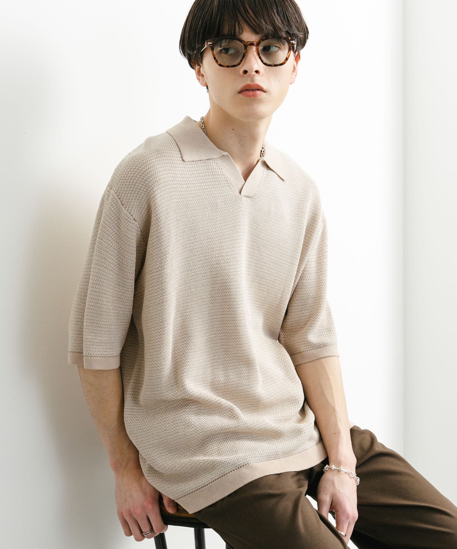 『ユニセックス』『洗濯可』ミックススキッパーニット