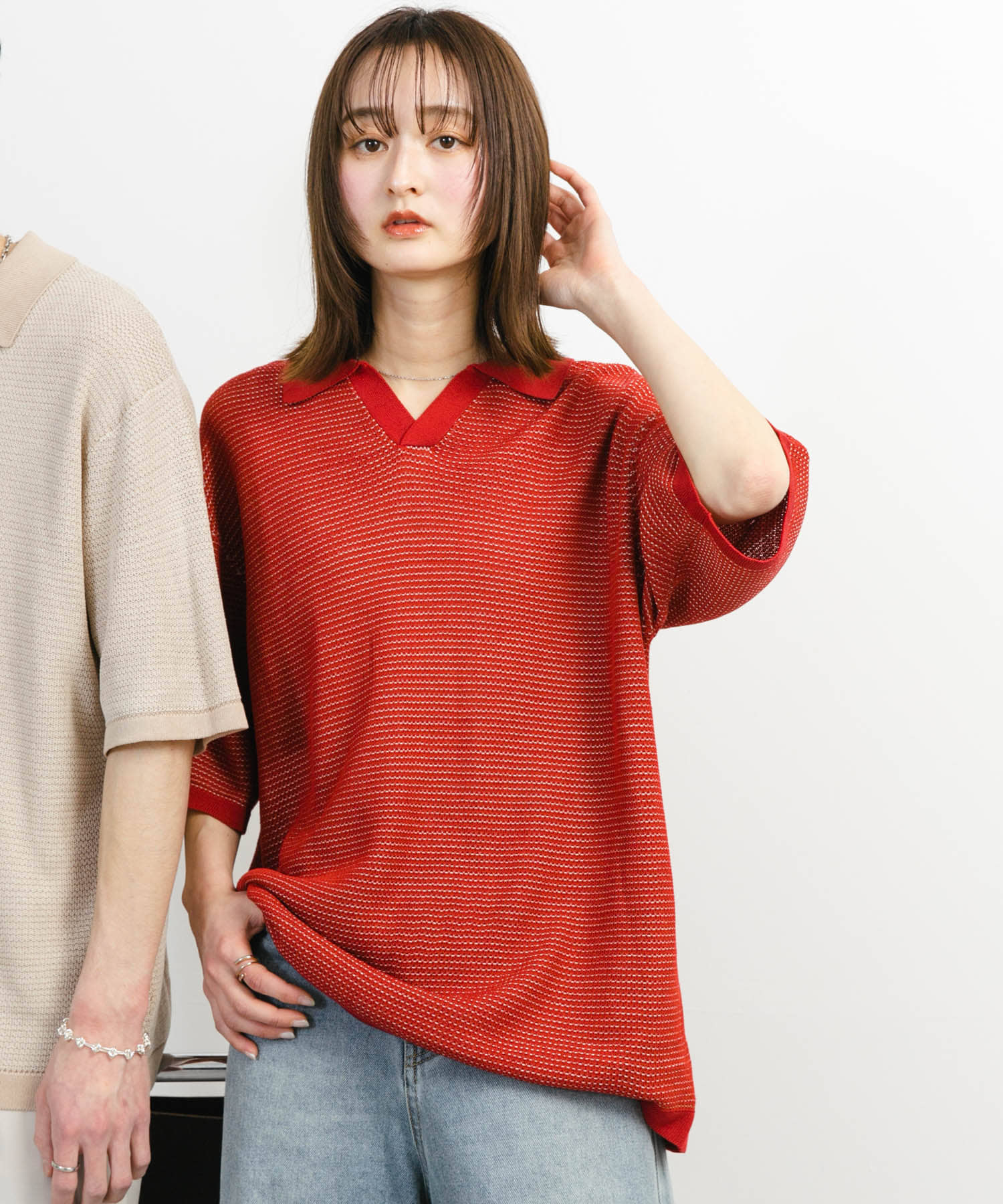 『ユニセックス』『洗濯可』ミックススキッパーニット