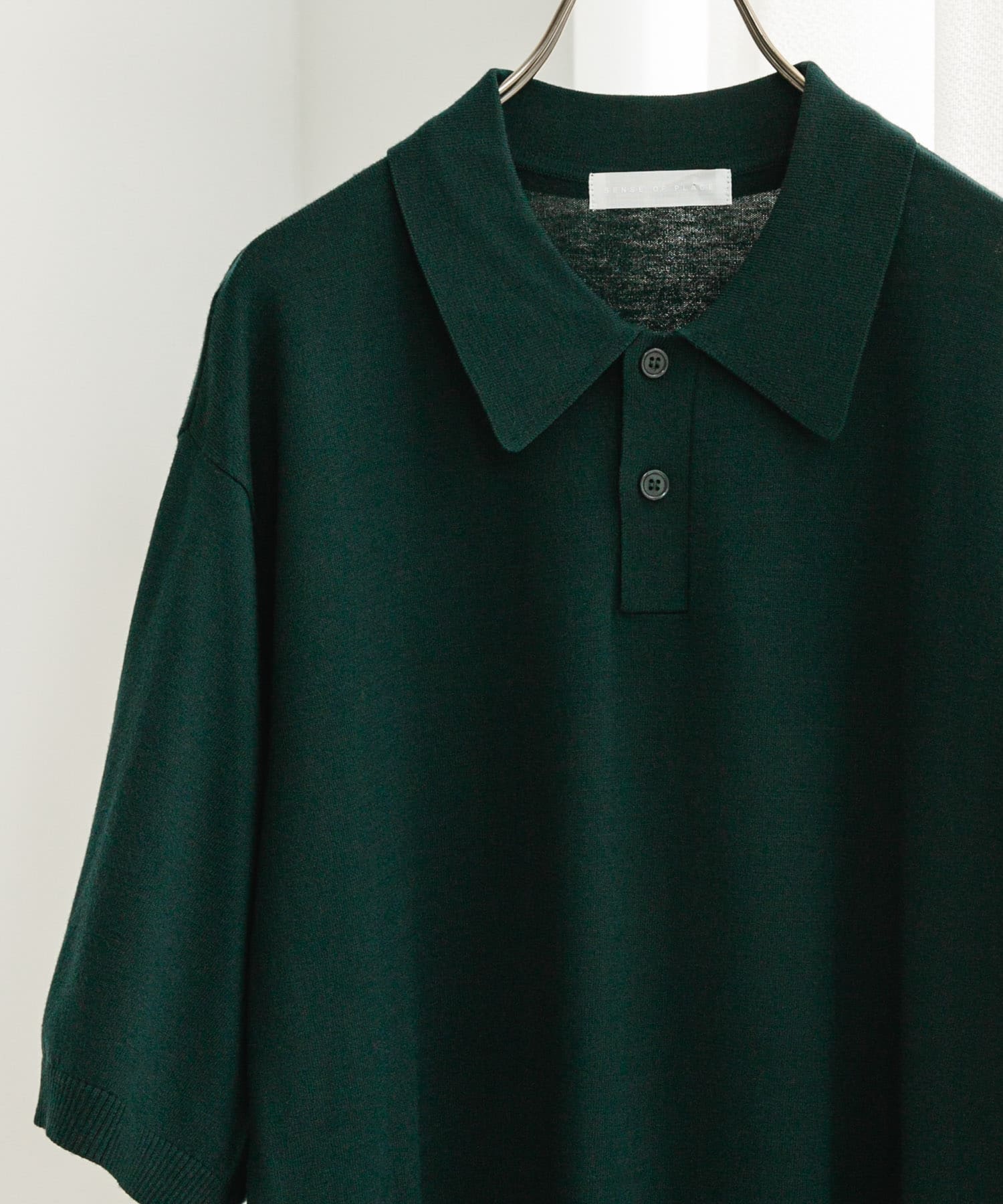 『洗濯可』ストレッチニットポロショートスリーブTシャツ GREEN L