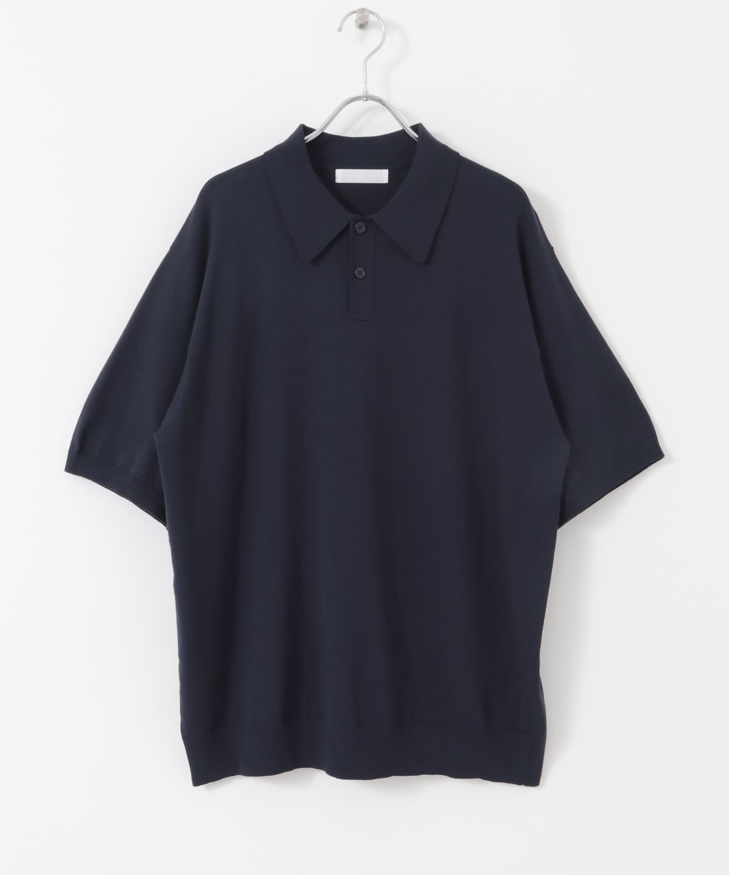 『洗濯可』ストレッチニットポロショートスリーブTシャツ NAVY M