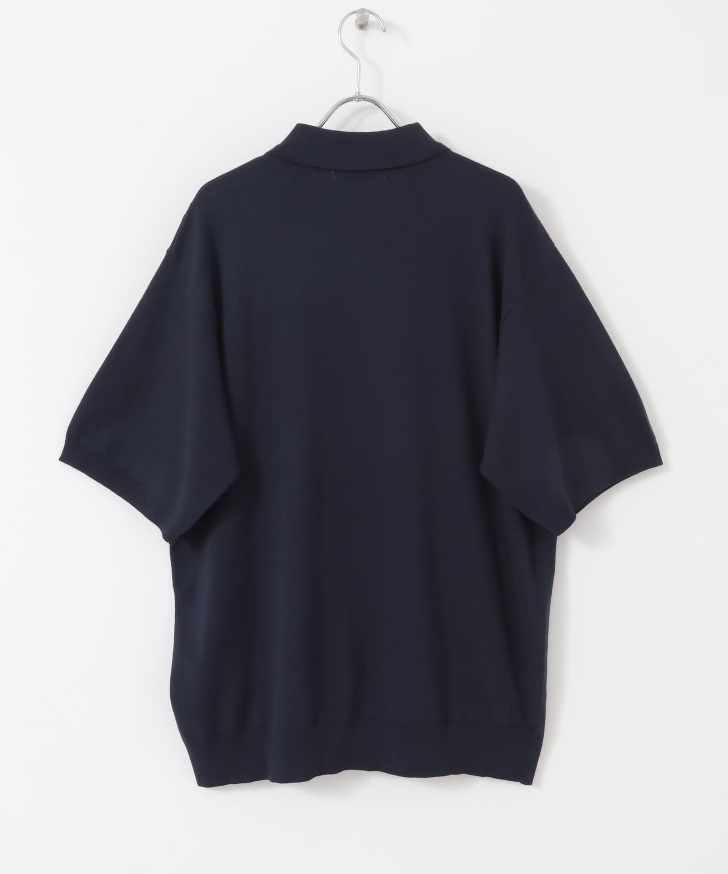 『洗濯可』ストレッチニットポロショートスリーブTシャツ NAVY M