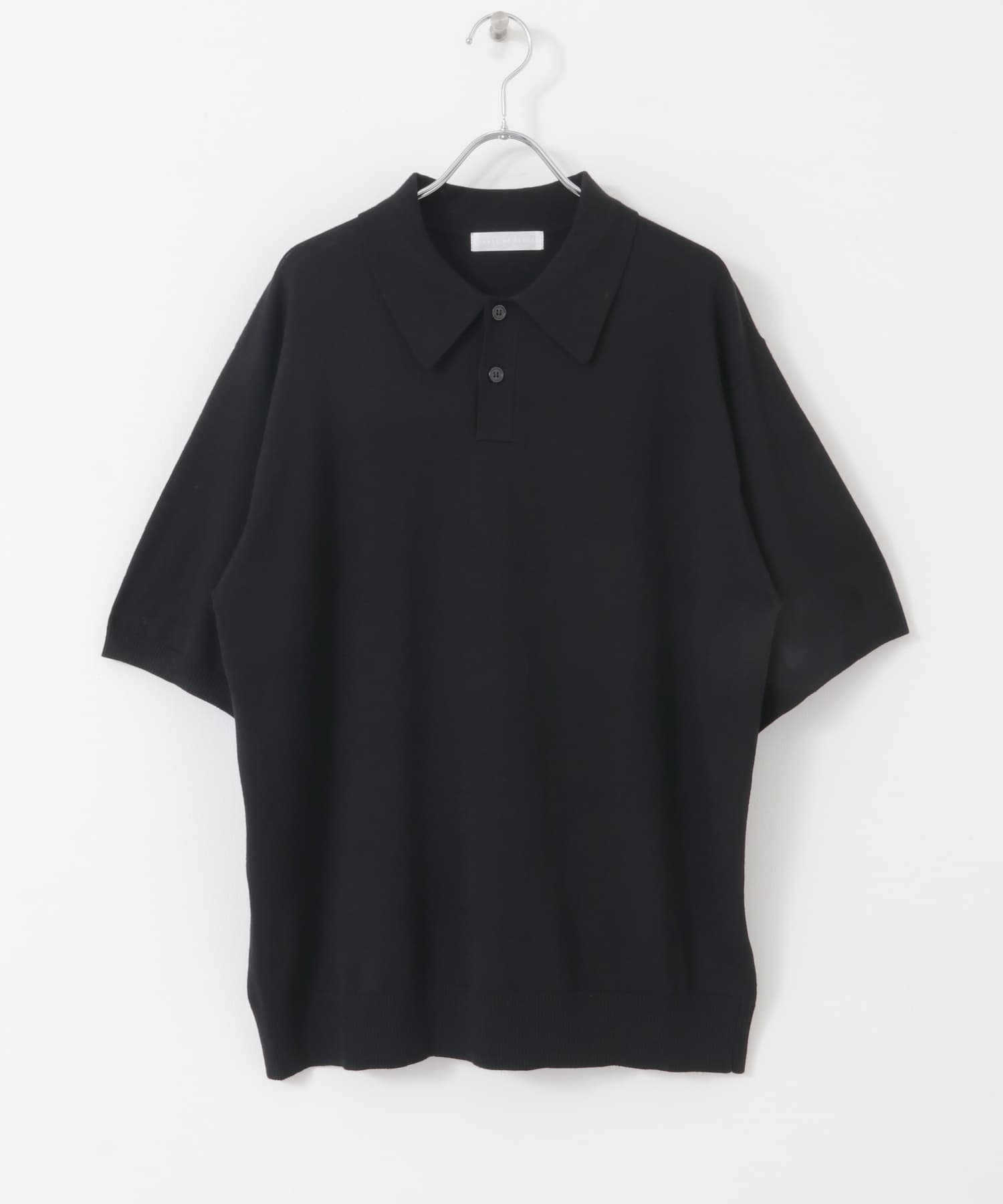 『洗濯可』ストレッチニットポロショートスリーブTシャツ BLACK M