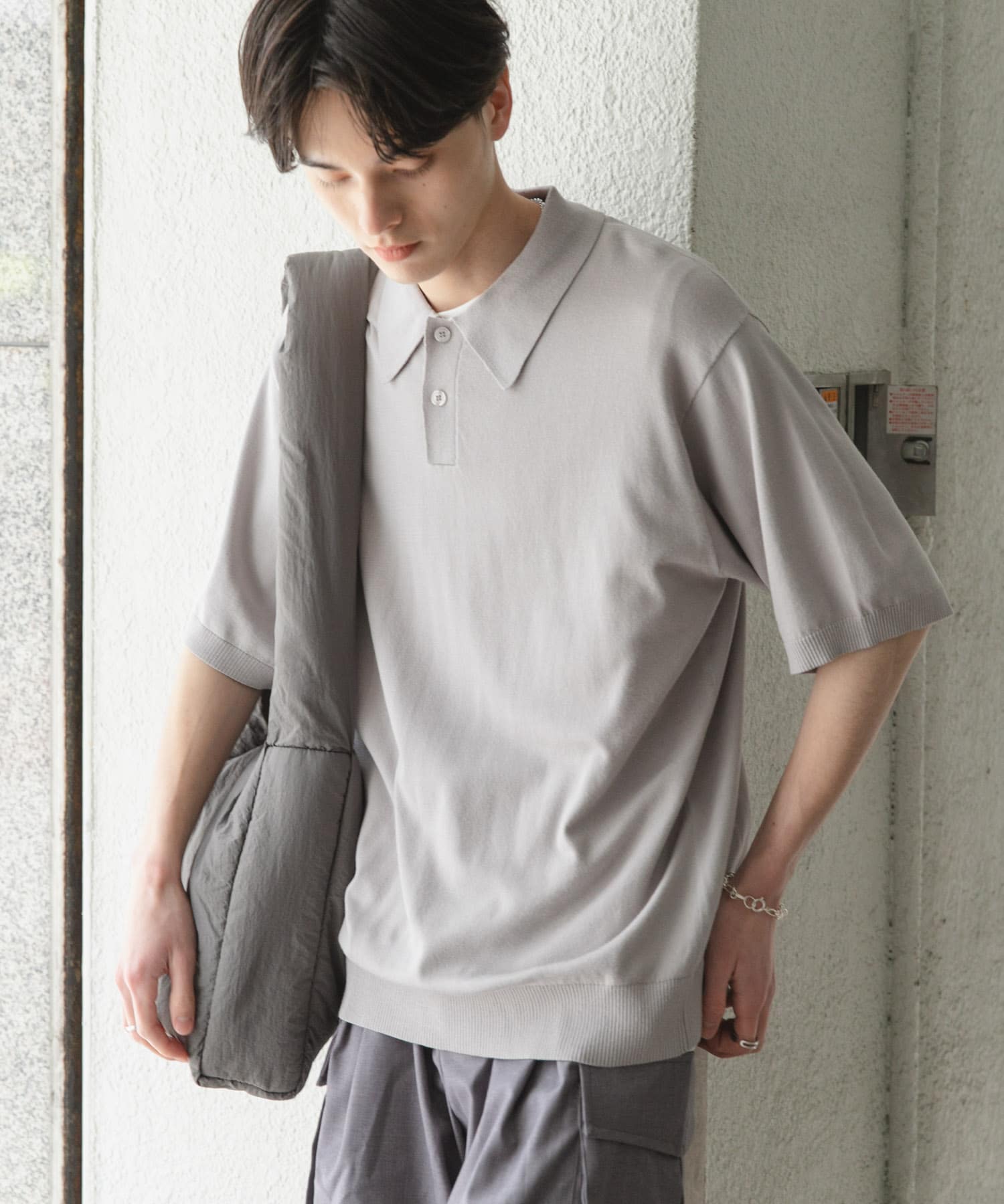 『洗濯可』ストレッチニットポロショートスリーブTシャツ