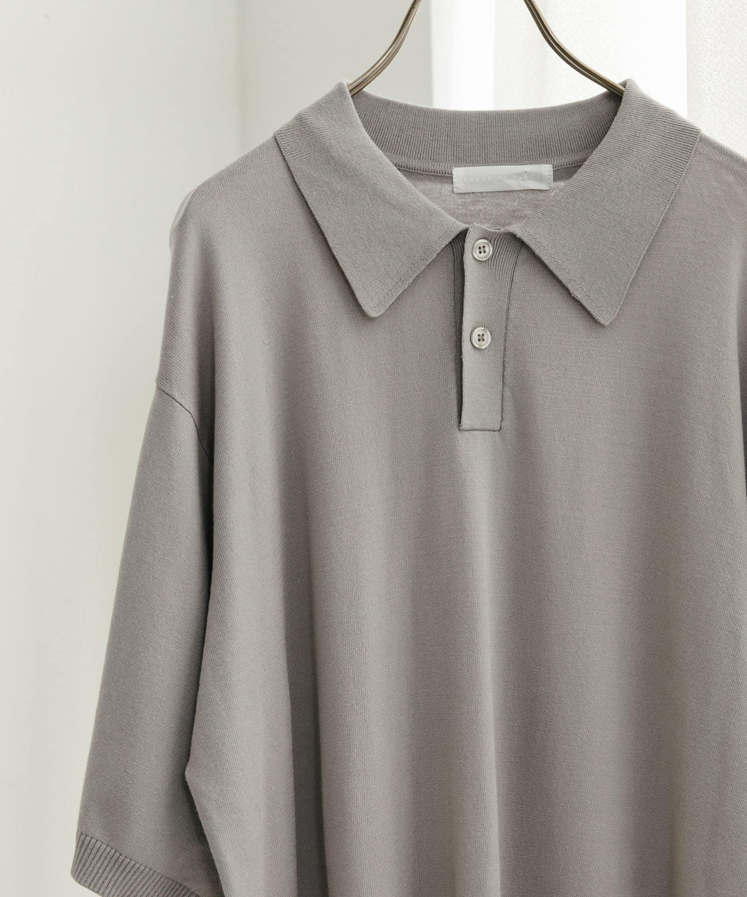 『洗濯可』ストレッチニットポロショートスリーブTシャツ L.GRAY L