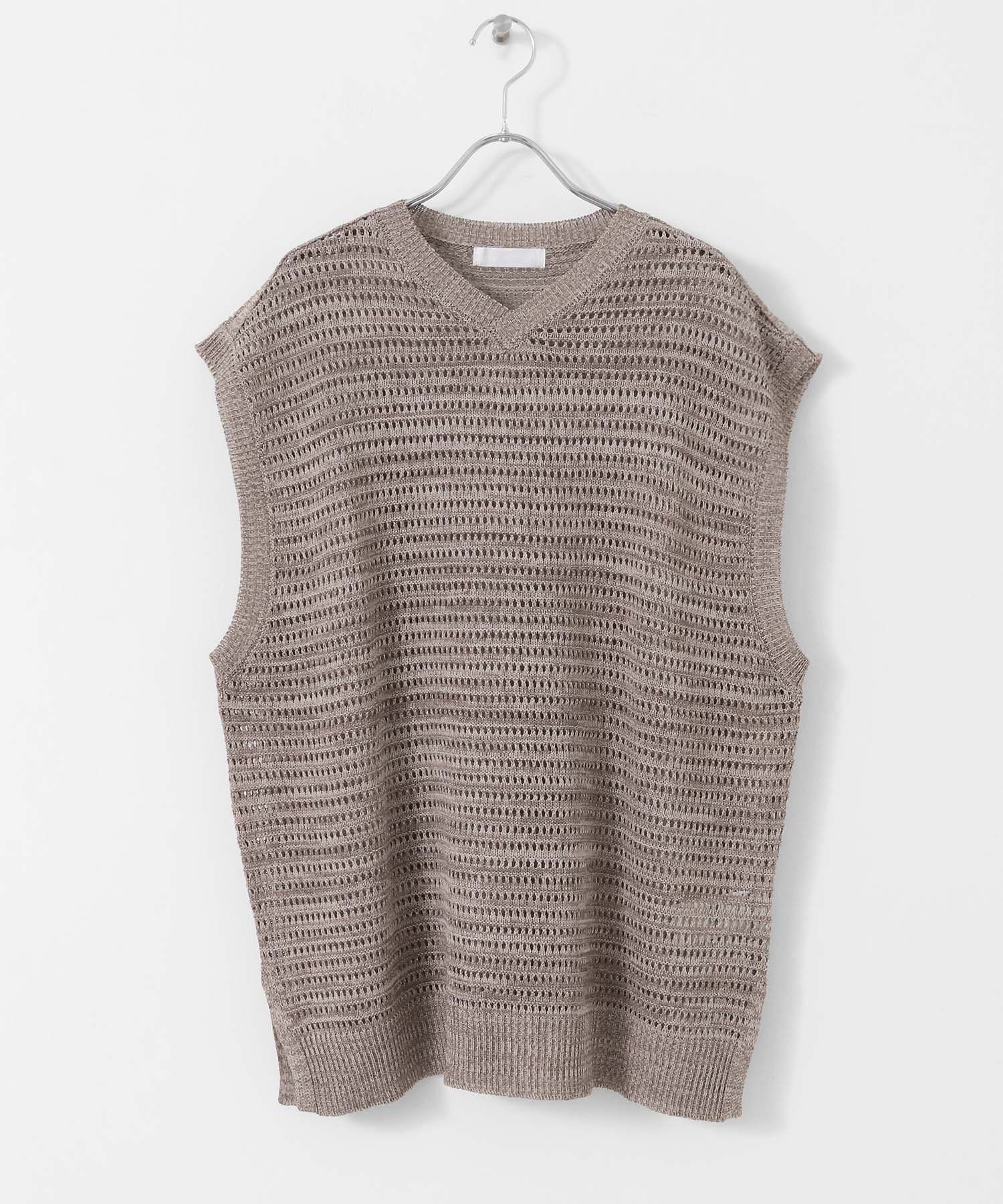 ミックスメランジVネックベスト BROWN M