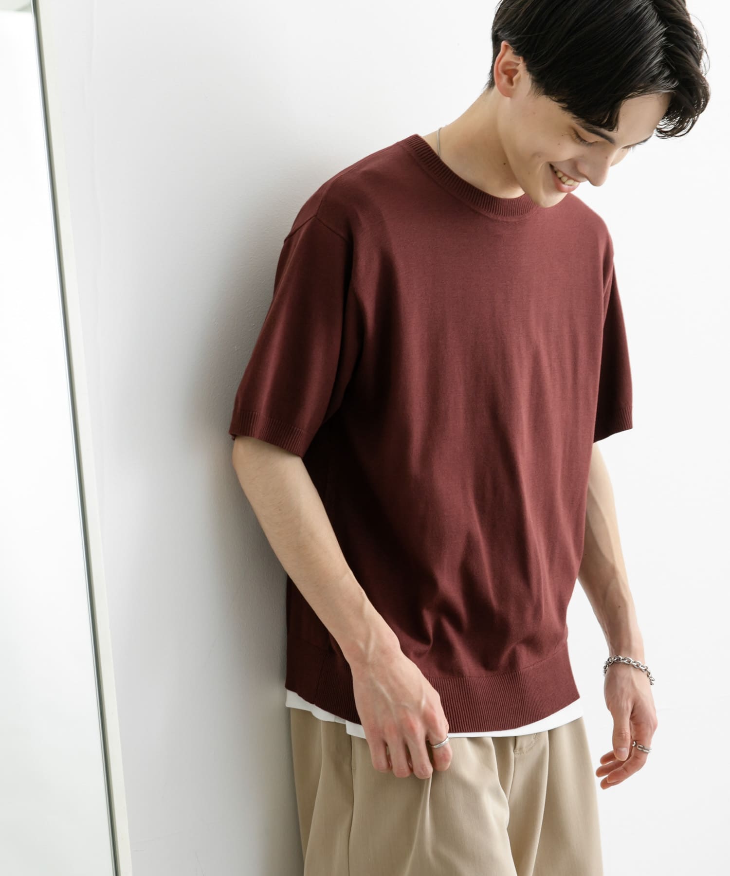 クルーネックニットショートスリーブTシャツ