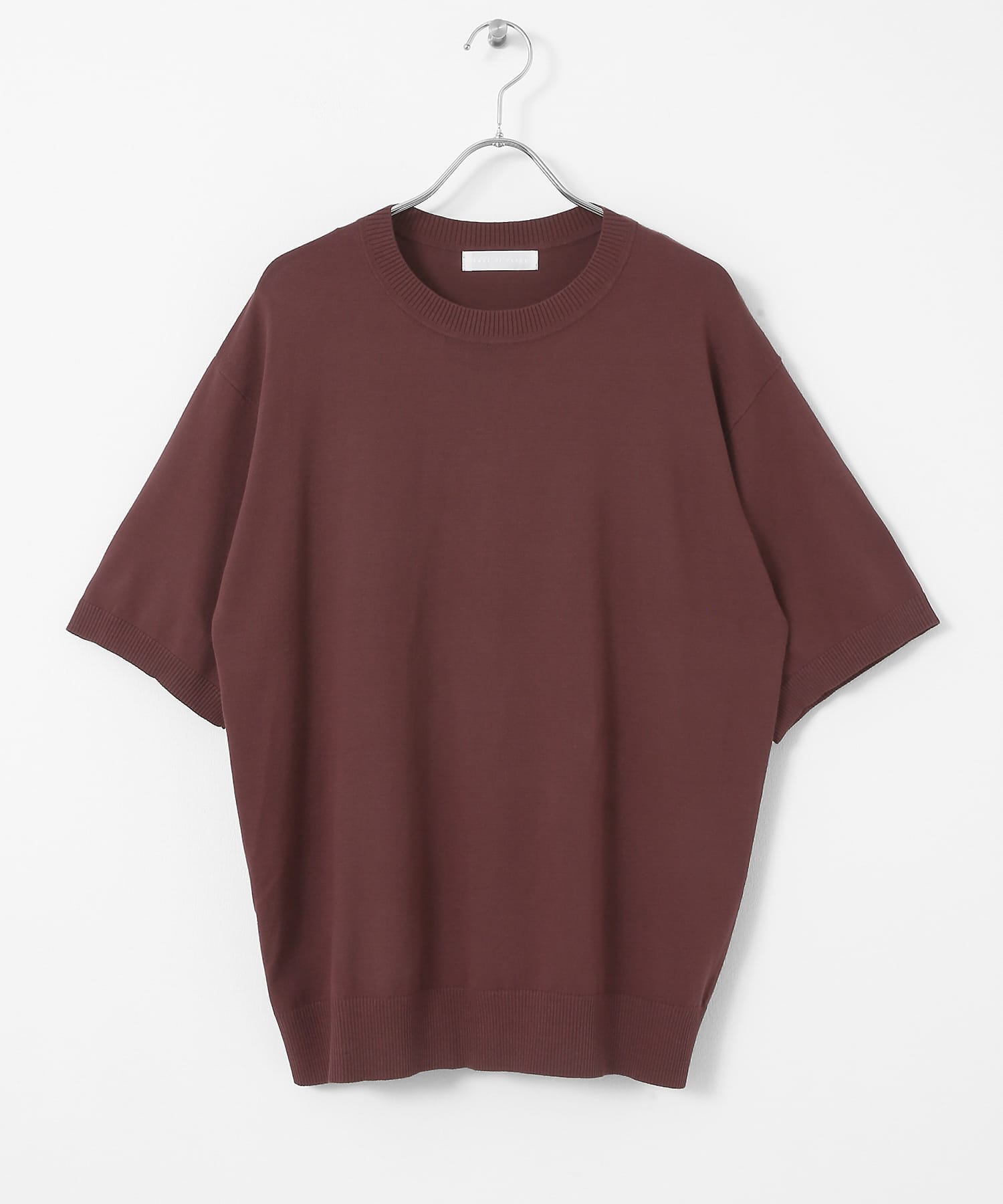 クルーネックニットショートスリーブTシャツ BROWN M