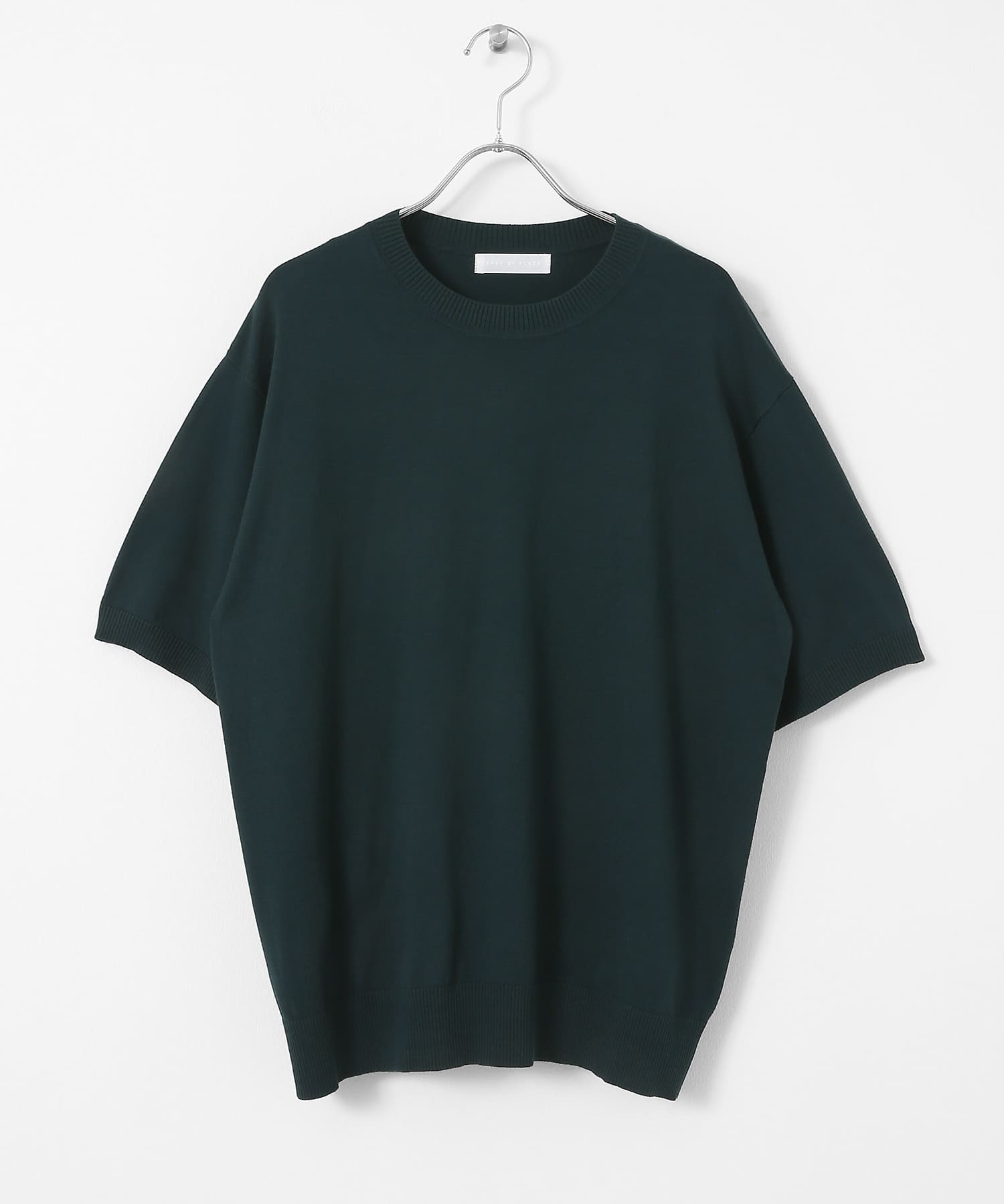 クルーネックニットショートスリーブTシャツ GREEN M