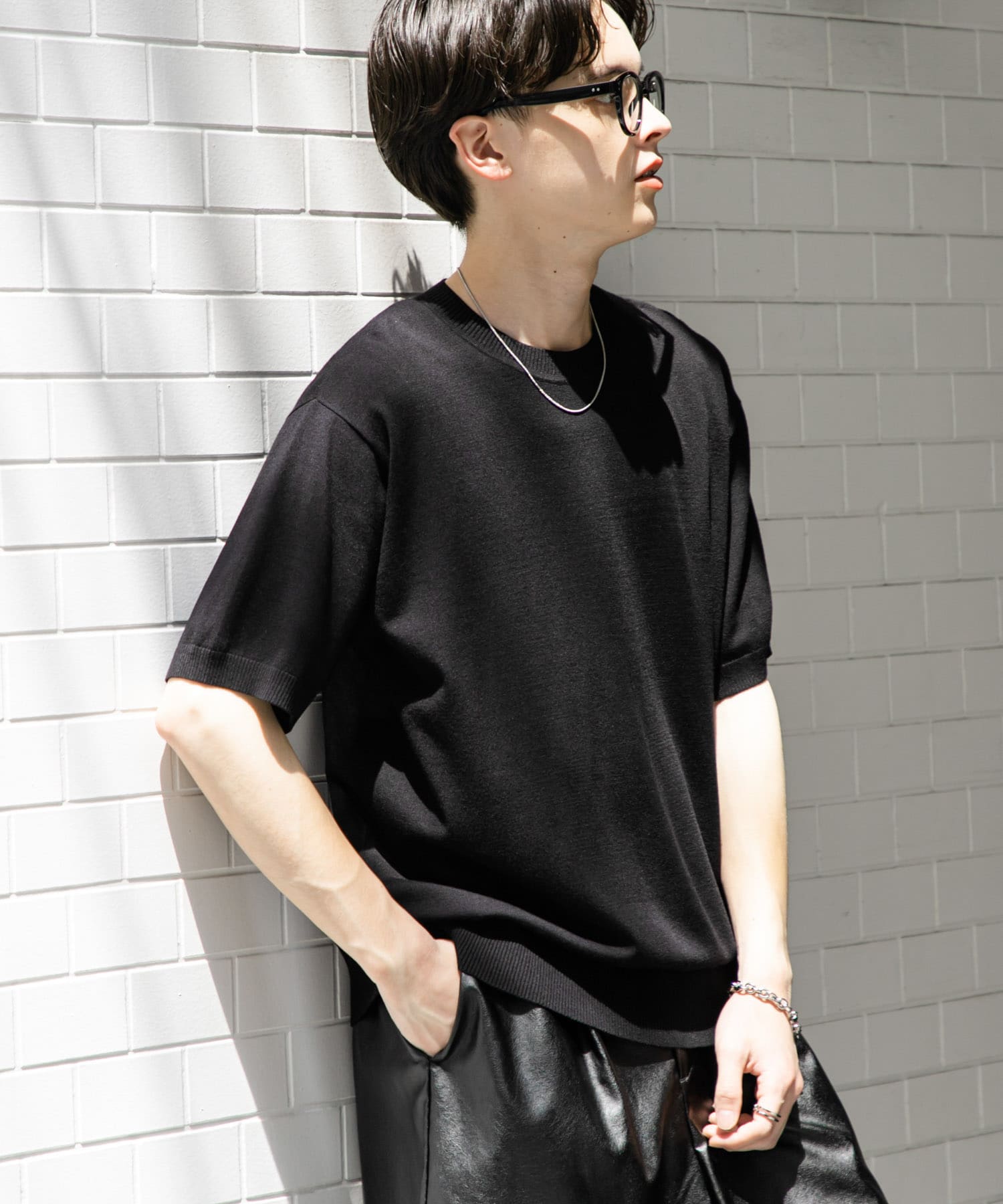 クルーネックニットショートスリーブTシャツ