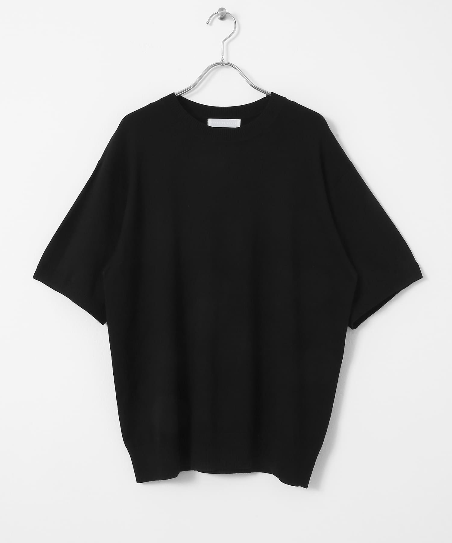 クルーネックニットショートスリーブTシャツ BLACK M
