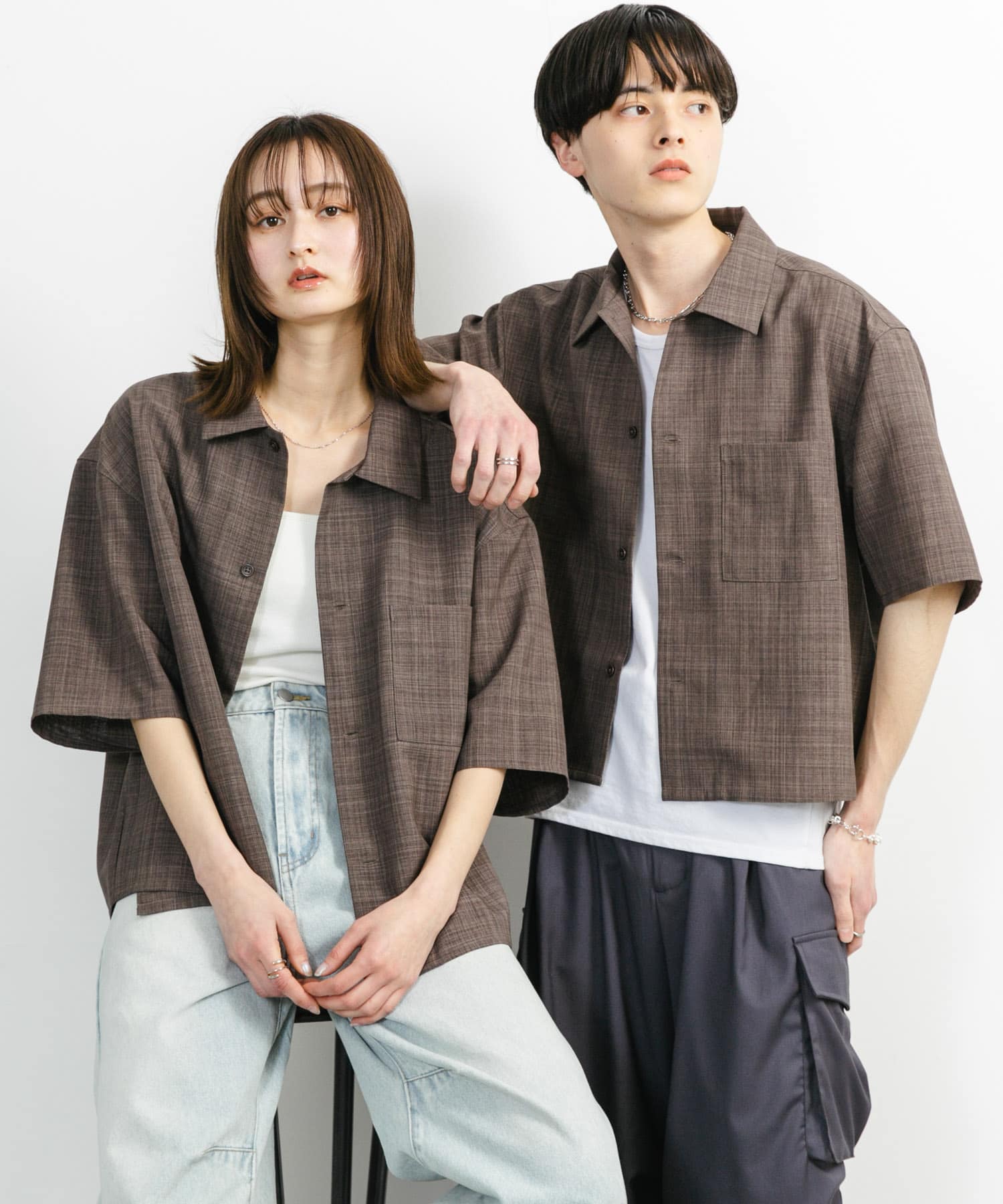 『ユニセックス』『接触冷感/吸水速乾/イージーケア』リネンライクボクシーショートスリーブシャツ