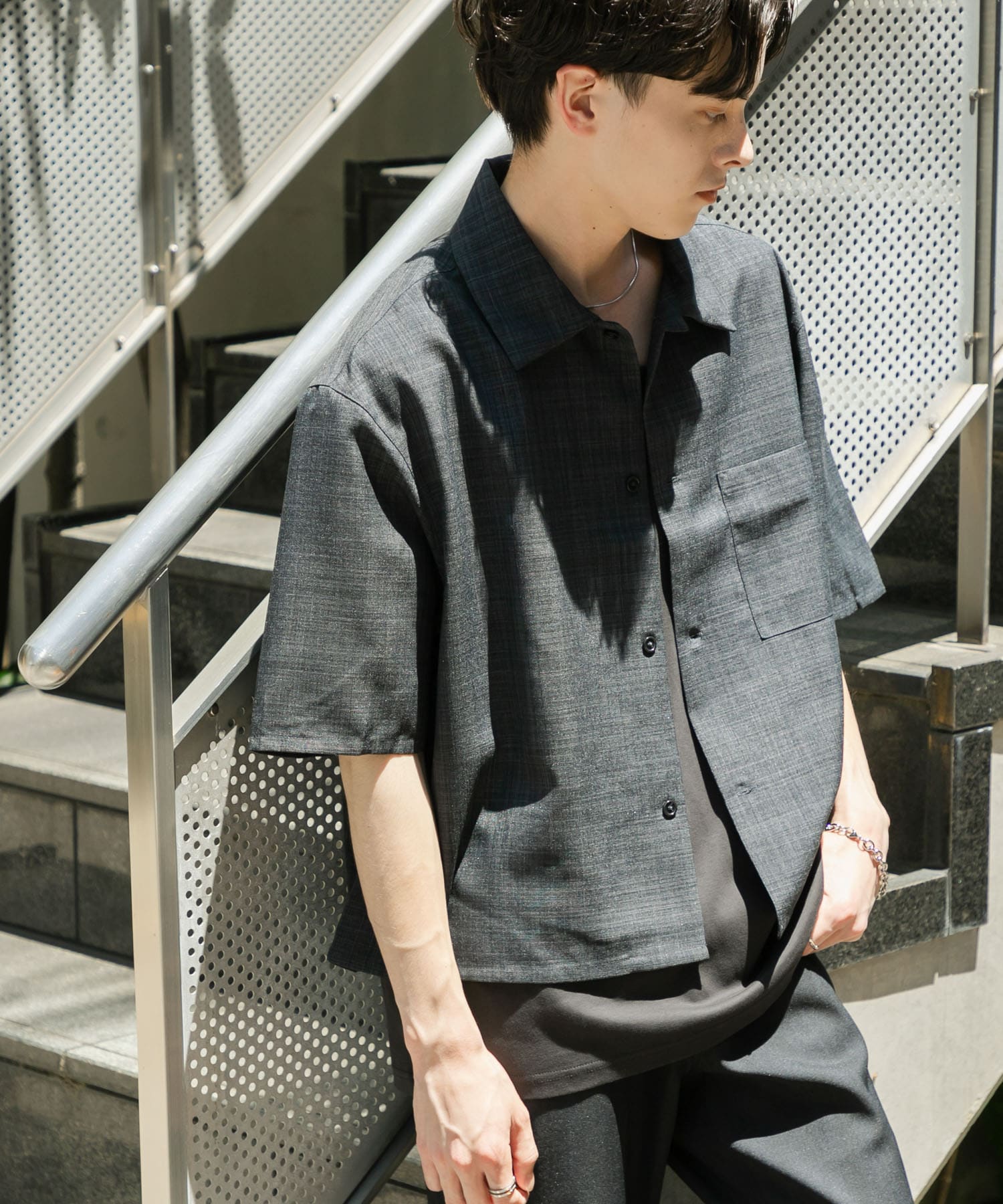 『ユニセックス』『接触冷感/吸水速乾/イージーケア』リネンライクボクシーショートスリーブシャツ