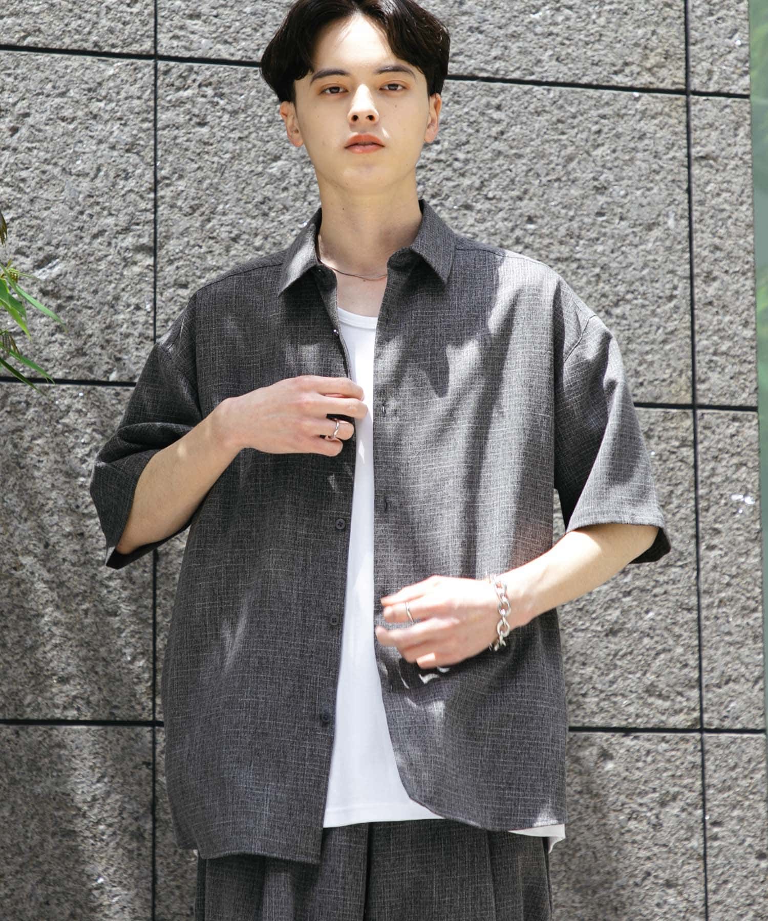 メランジレギュラーカラーショートスリーブシャツ